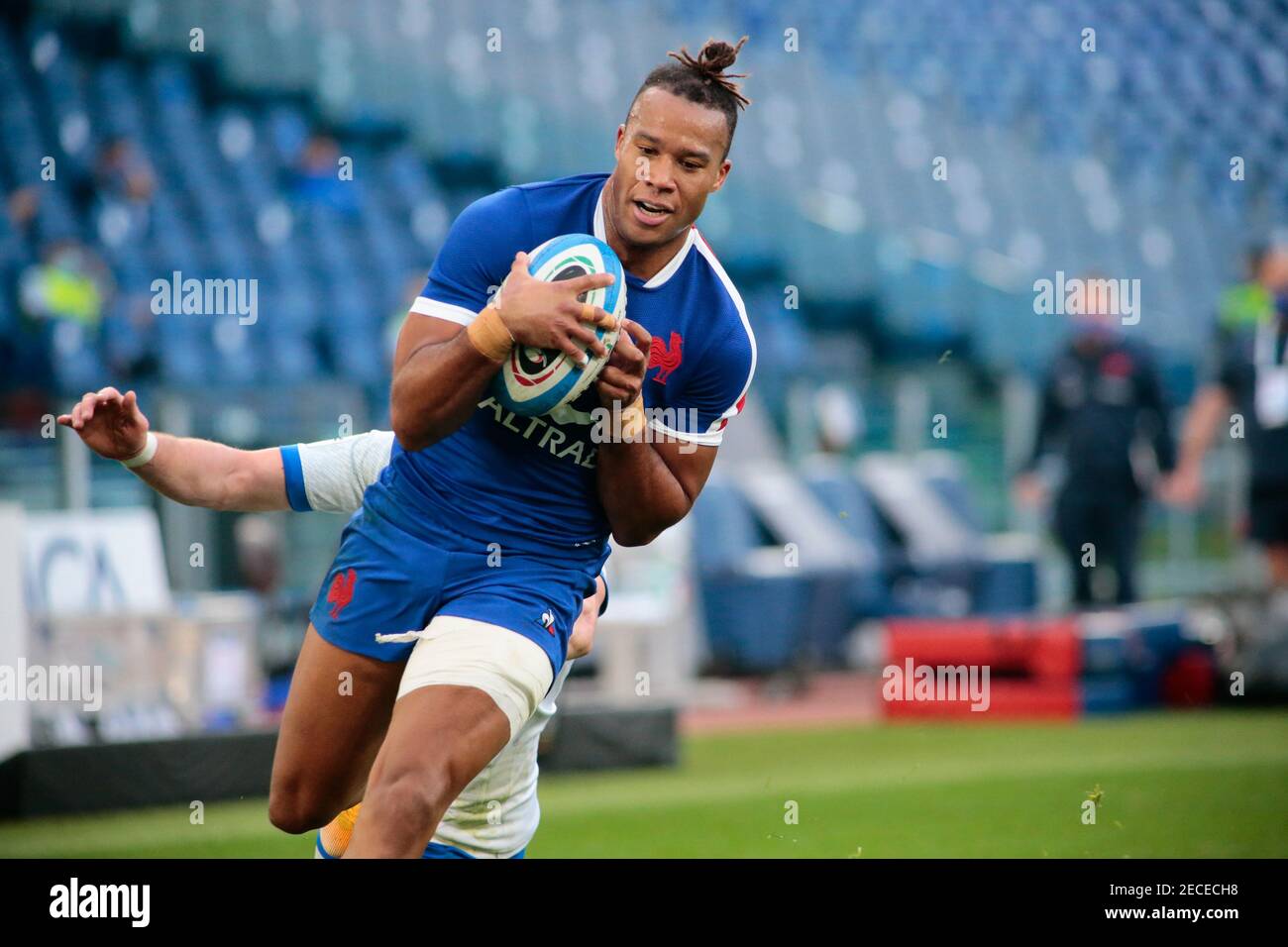 Teddy Thomas (France) lors du match de rugby de championnat des six Nations 2021, ItalyV France le 6 janvier 2021 au Stadio Olimpico à Rome, Italie - photo Banque D'Images