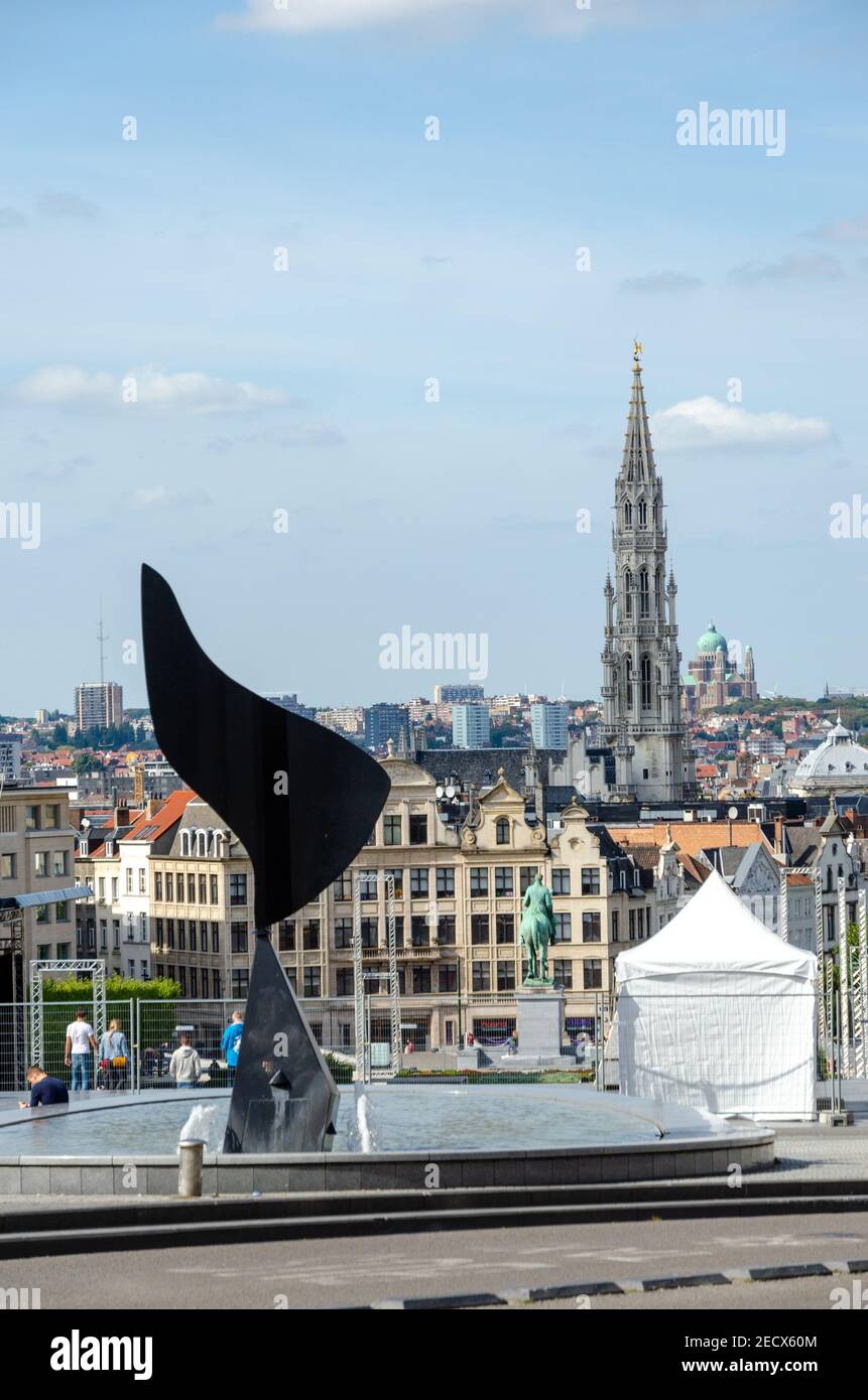 Vue du Mont des Arts à la Grand place et au centre historique de Bruxelles, Belgique. Banque D'Images