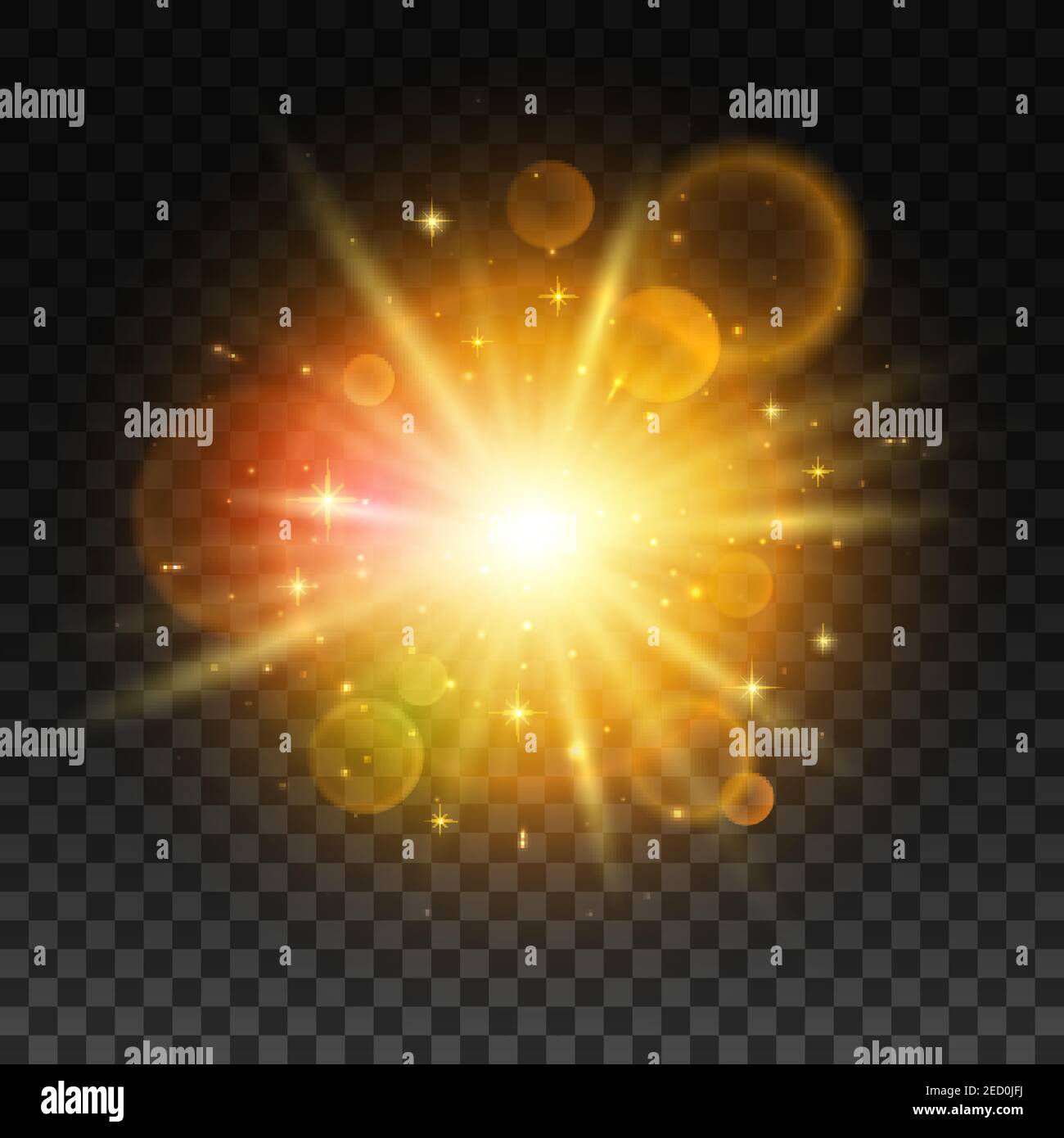 Flash lumineux doré lumineux avec effet de lumière parasite. Un soleil  éclatant éclate avec des particules de lumière qui explosent. Explosion  d'étoiles supernova sur transpare Image Vectorielle Stock - Alamy