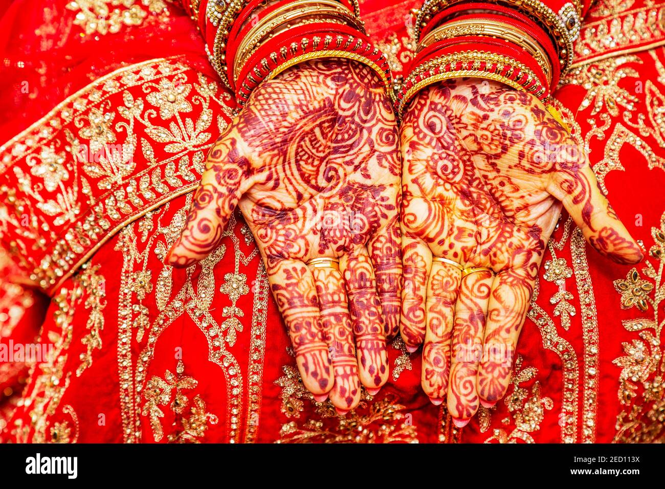 Close up of mehendi sur la main de la mariée, Maurice, Afrique du Sud Banque D'Images