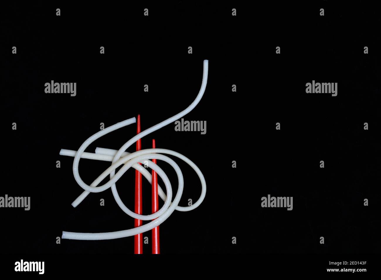 Udon, nouilles de blé japonaises avec baguettes, fond noir, Allemagne Banque D'Images