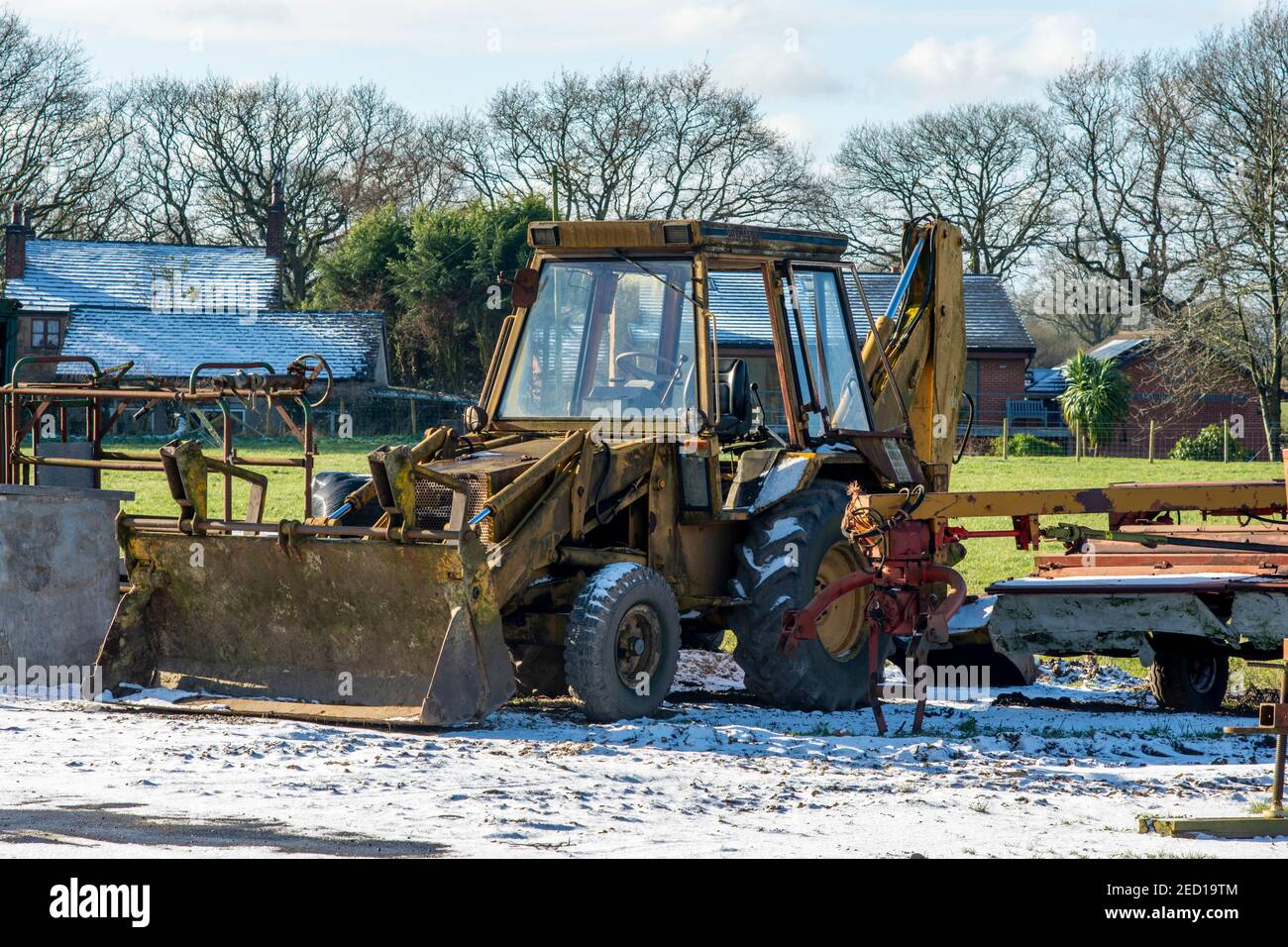 Vinatage JCB Digger fait partie de la ferme agricole machines joue un partie essentielle pendant les mois d'hiver et toute l'année Banque D'Images