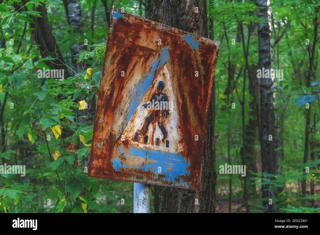 Passage pour piétons, panneau de rue, Pripyat, Lost place, zone d'exclusion de Tchernobyl, Ukraine Banque D'Images