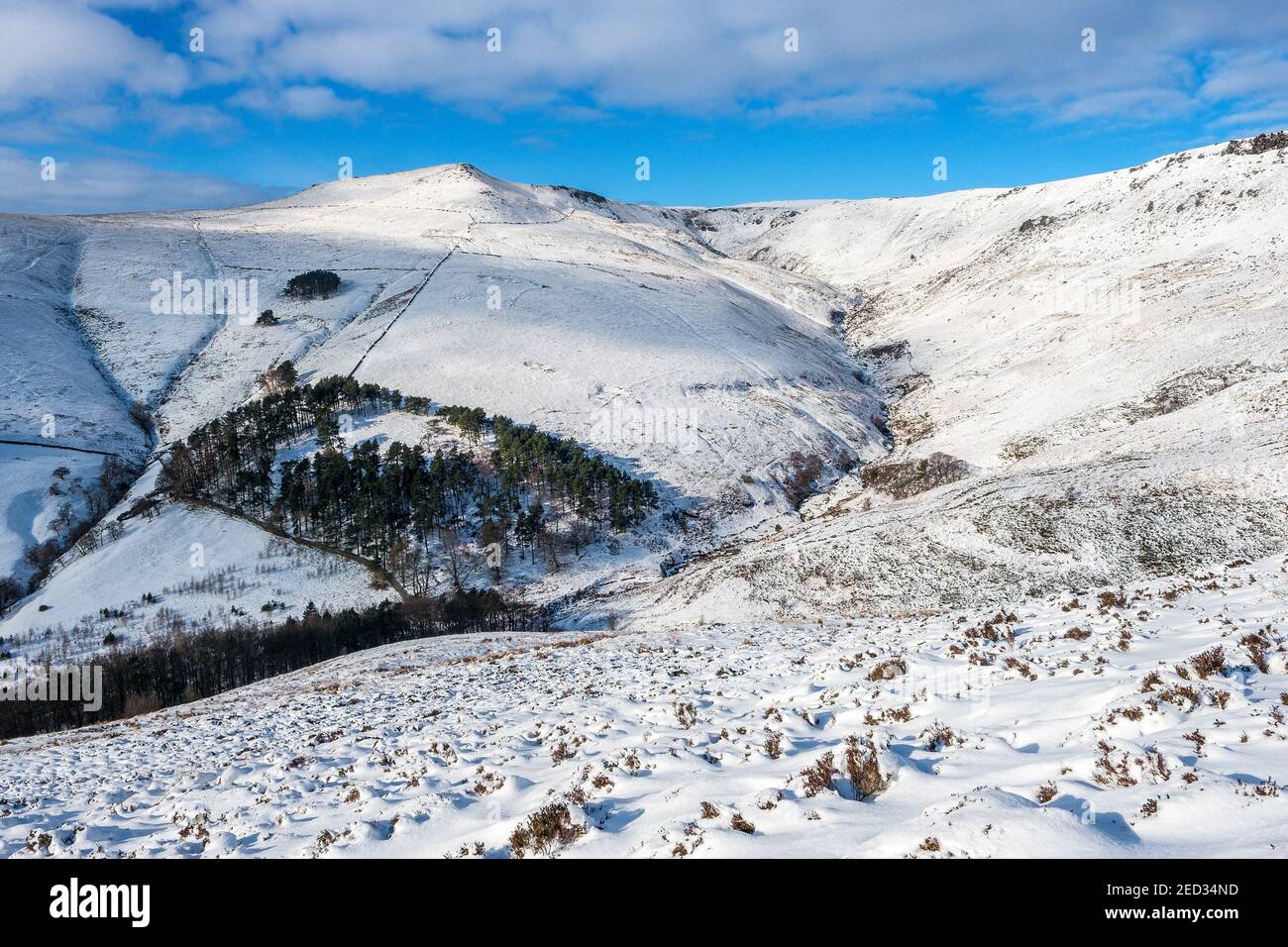 Grindsbrook et Grindslow Knoll en hiver, parc national de Peak District, Royaume-Uni, Banque D'Images