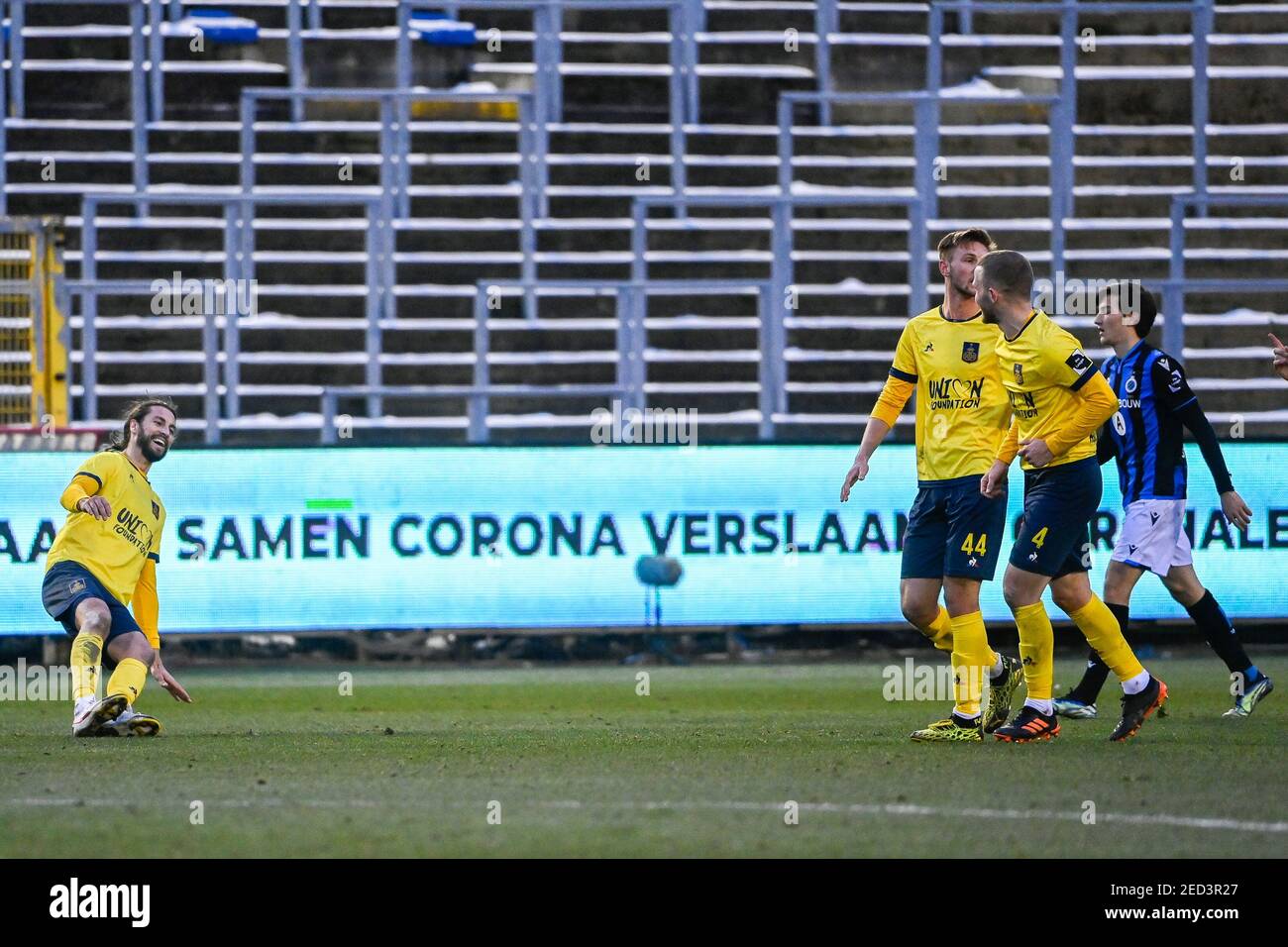 Christian Burgess de l'Union célèbre après avoir obtenu son score lors d'un match de football entre l'Union Saint-Gilloise et le Club NXT, dimanche 14 février 2021 à Bruxelles Banque D'Images