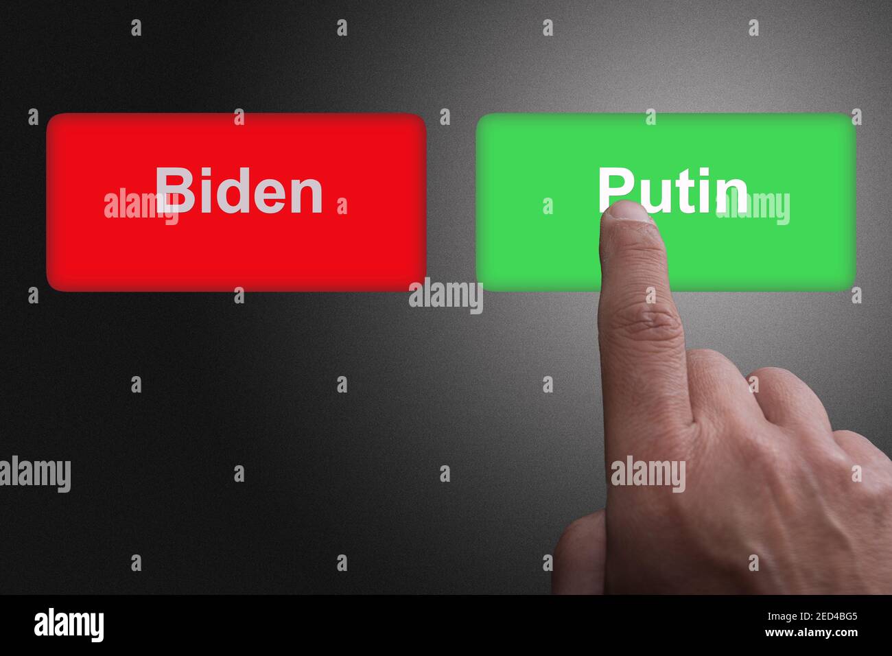 Bouton rouge avec le mot Biden et bouton vert avec Le mot Poutine concept pour les relations entre les États-Unis Et la Russie est toujours difficile Banque D'Images