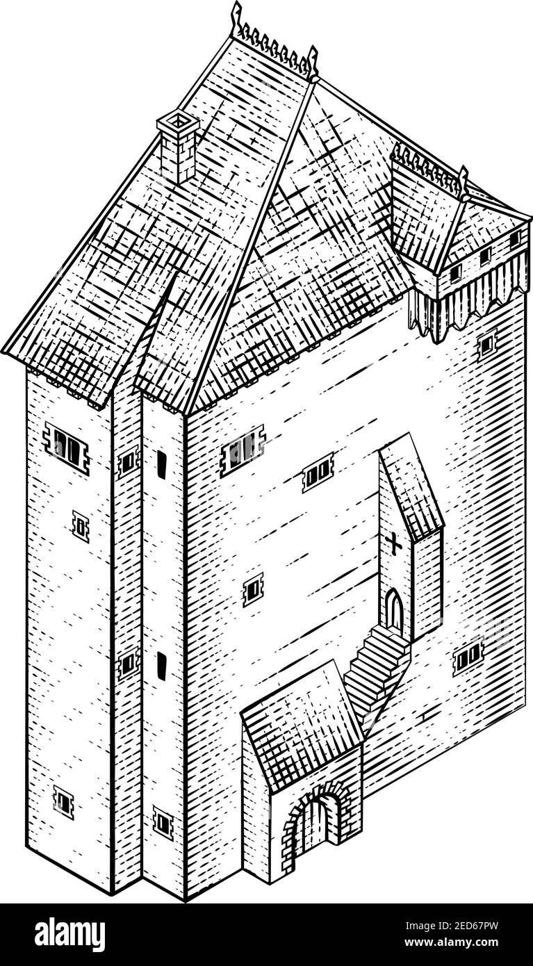 Carte du bâtiment médiéval icône Illustration ancienne Illustration de Vecteur