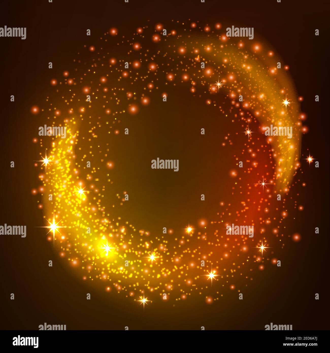 Tourbillon de particules scintillantes d'or étincelant. Poussière d'étoiles scintillantes. Un espace galaxie éclatant. Effet de tourbillon de lumière phosphorescente sur fond noir Illustration de Vecteur