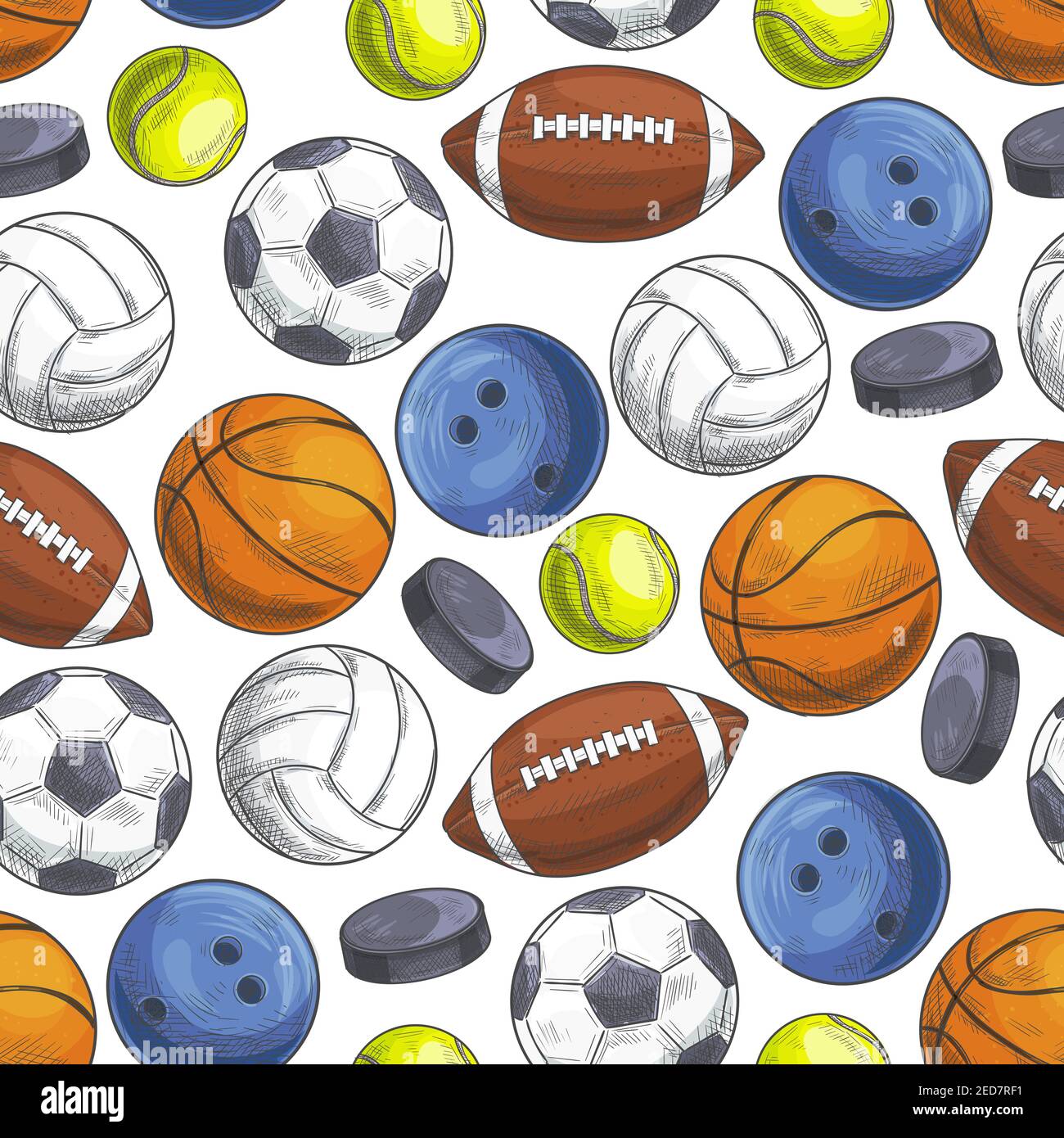Balles De Sport Sans Coutures Motif Vectoriel De Couleurs Croquis Icones De Balles De Sport Pour Le Rugby Le Football Le Football Le Baseball Le Basket Ball Le Tennis H Image Vectorielle Stock