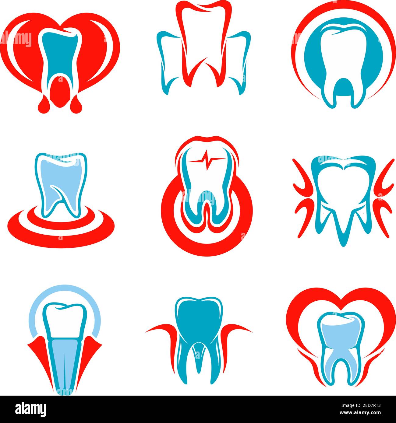 La dentisterie est un jeu d'icônes de dents. Symboles des dents isolées à vecteur pour le dentiste ou le stomatologiste clinique, cabinet dentaire. Signes de dents et de gencives saines Illustration de Vecteur