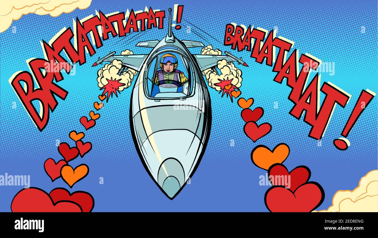 Belle femme pilote dans l'avion d'amour. Saint-Valentin Illustration de Vecteur