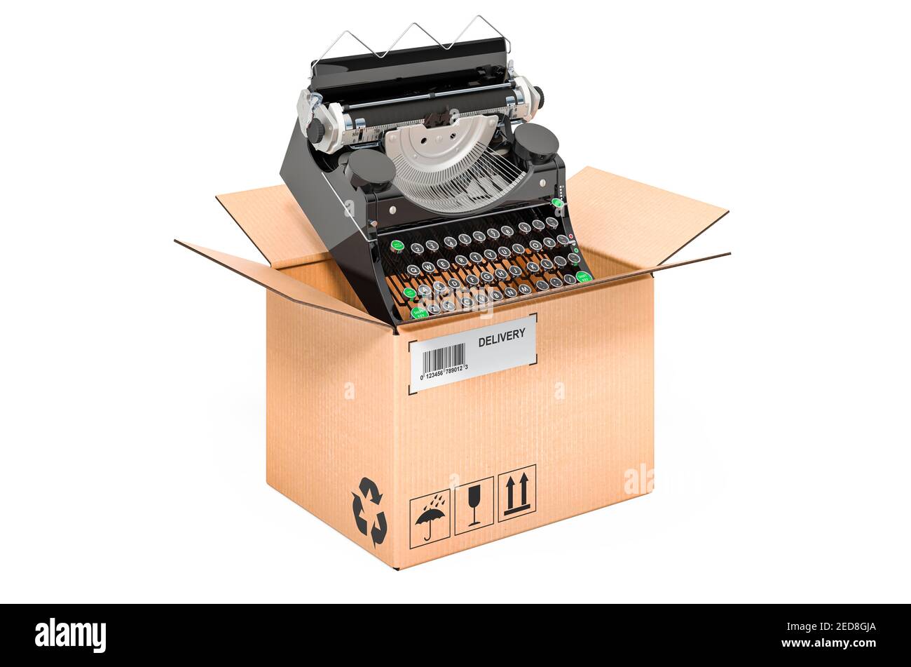 Machine à écrire à l'intérieur de la boîte en carton, concept de ...