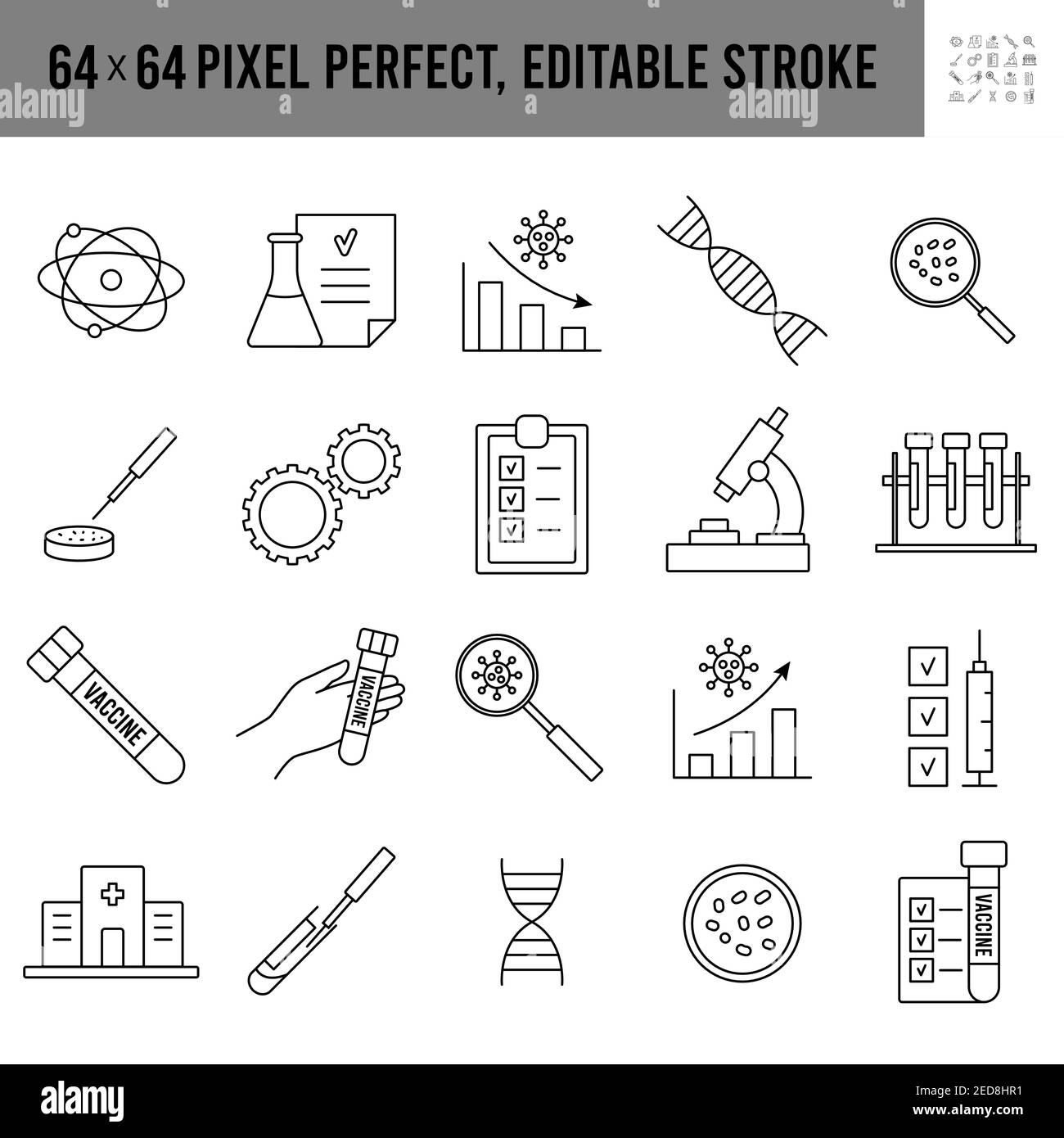 Ensemble simple. Développement et création de vaccins. Recherche clinique, anticorps, laboratoire, immunitaire, traitement, seringue. Vaccins à provention, lutte Illustration de Vecteur
