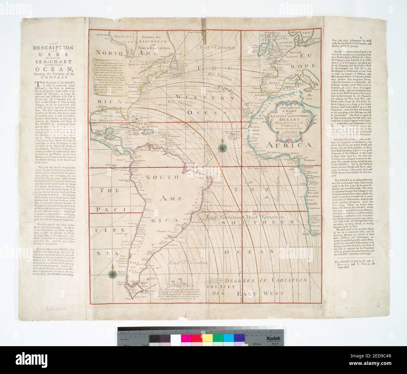 Un nouveau et bon tableau de l'Ouest et le sud des océans - montrant les variations de la boussole d'après les dernières observations et les meilleures Banque D'Images