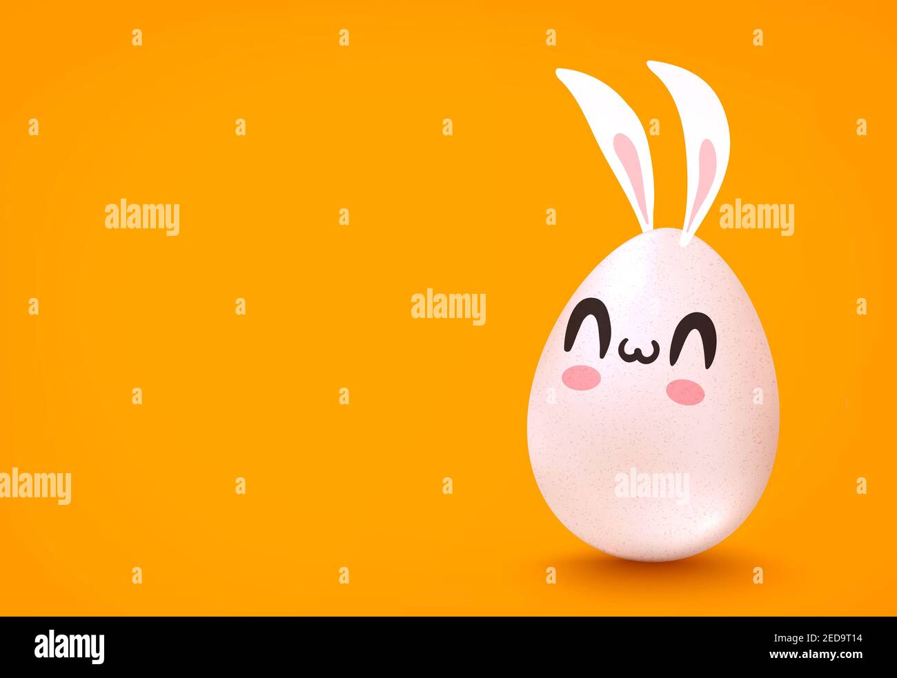 Bannière avec lettrage joyeuses Pâques et oeuf avec le visage de kawaii. Œuf mignon avec oreilles de lapin. Banque D'Images