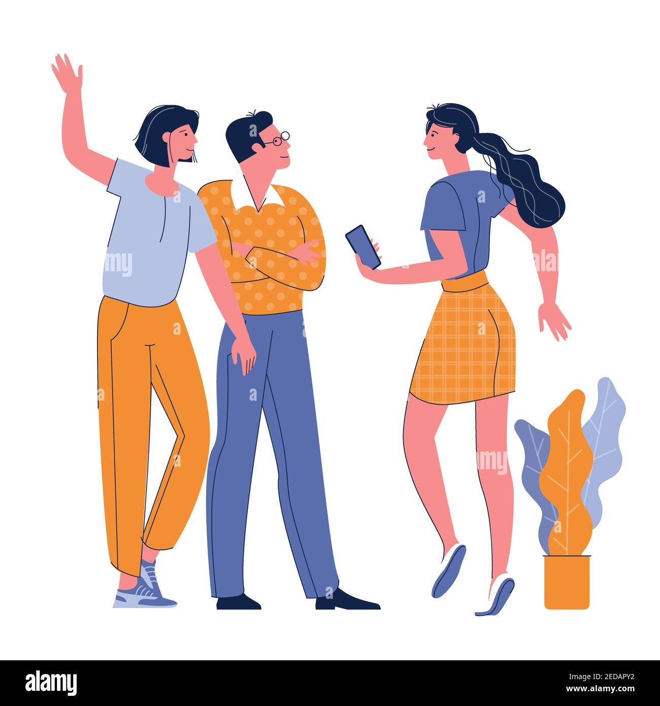Les jeunes femmes en vêtements décontractés disent Bonjour. Illustration de Vecteur