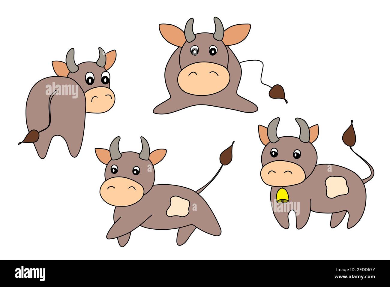 Ensemble animal coloré avec taureaux pour enfants. Illustration