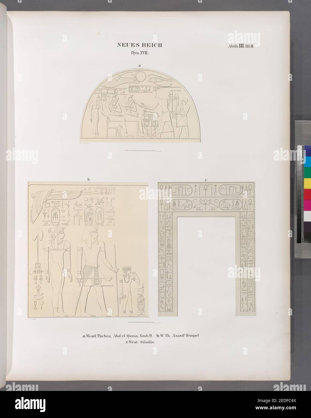 Neues Reich. Dynastie XVII Westl. Theben (Western Thèbes), Abd el Qurna, Grab 9; b. Westl. Theben, Asasif-Tempel; c. Ouest - Silsilis Banque D'Images