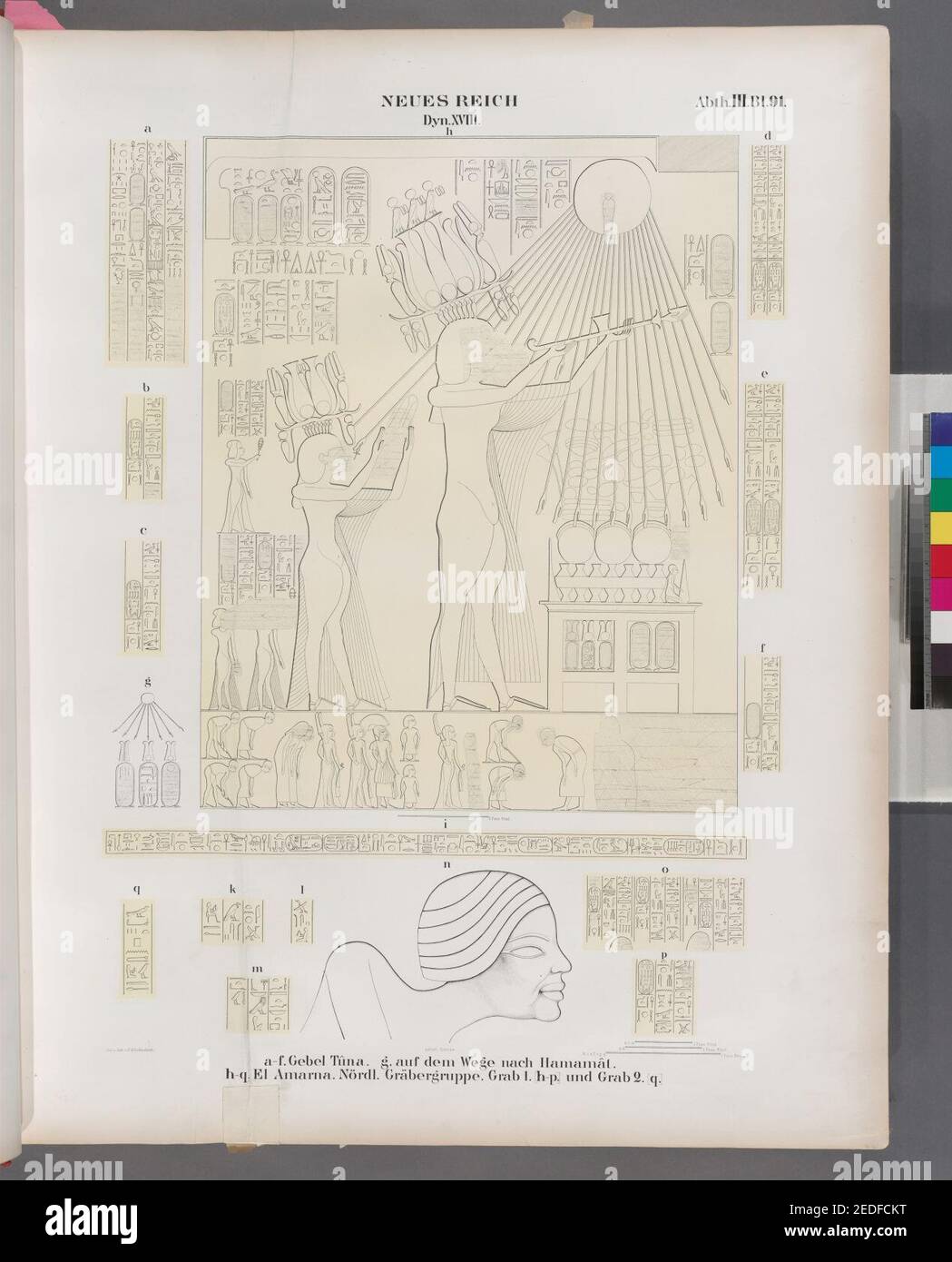 Neues Reich. Dynastie XVIII.a - f Gebel Tûna (site Tûnat al-Jabal); g. auf dem Wege nach Hamamamamamamout; h - q El Amarna (Tell el-Amarna). Nördliche Gräbergruppe. Saisir 1. (h-p) et Grab 2. (q) Banque D'Images