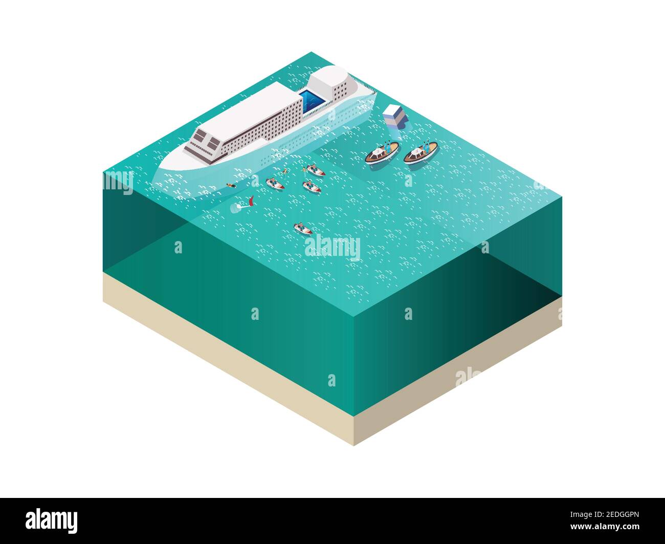 Équipe de secours pour sauver des personnes près de la composition isométrique du navire noyant sur fond blanc, illustration vectorielle 3d Illustration de Vecteur