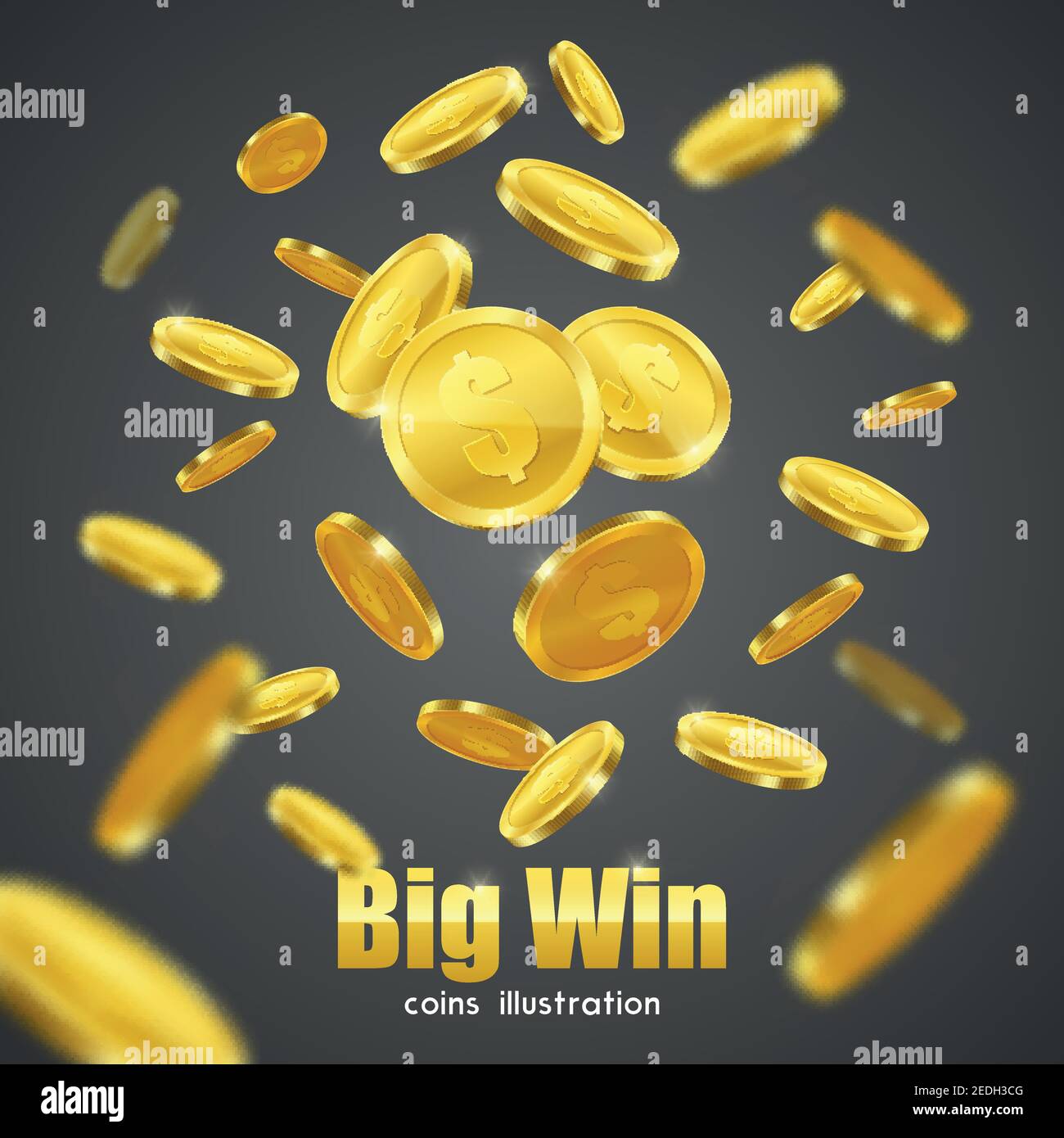 Grande gagner entreprise investissement casino publicité symbolique poster avec vol pièces d'or sur fond noir illustration vectorielle Illustration de Vecteur