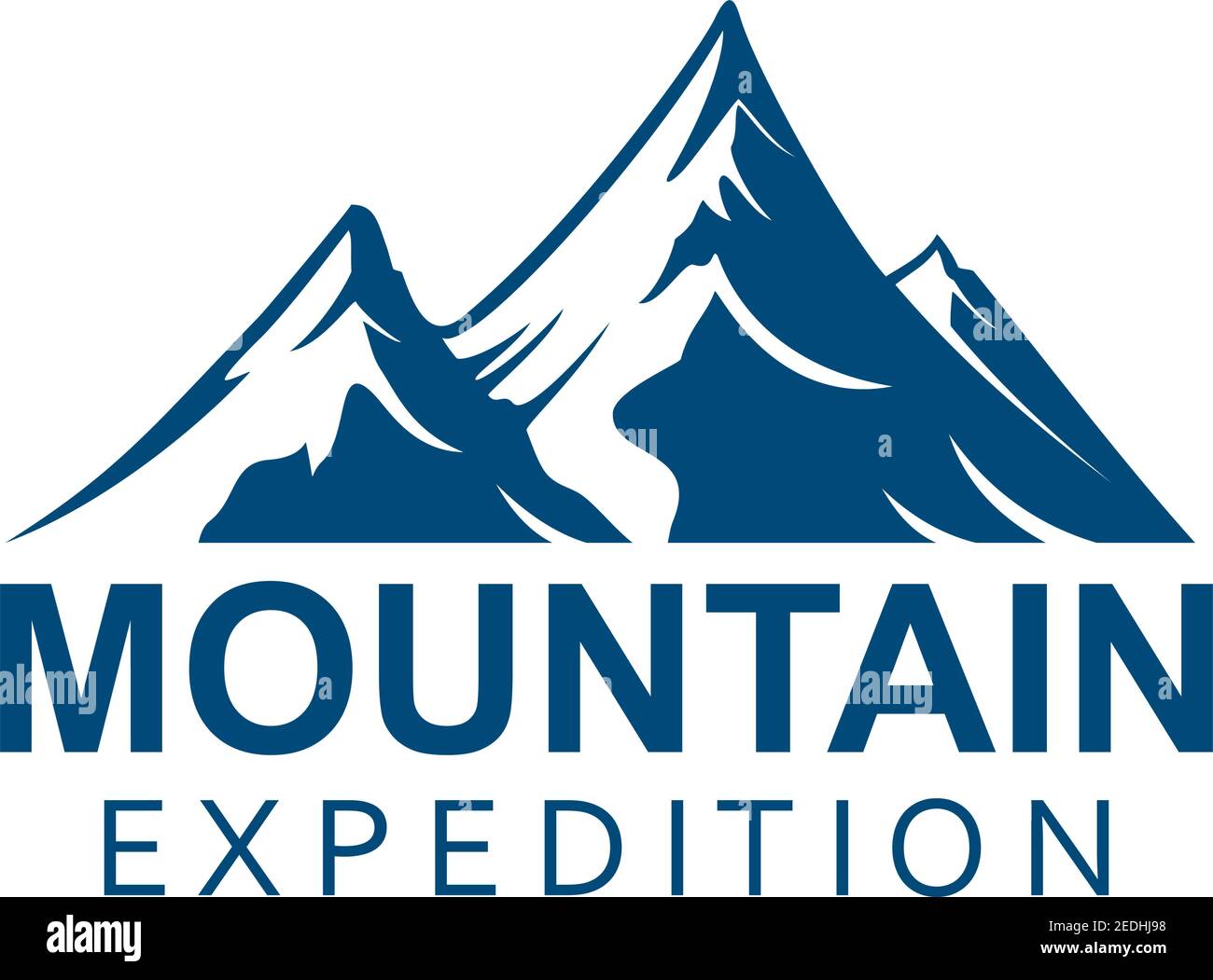 Expédition d'escalade ou icône de sport d'escalade alpin de montagne ou emblème de vecteur. ALP Rocks avec neigy Peaks badge isolé pour grimper aventure extrême, Mo Illustration de Vecteur