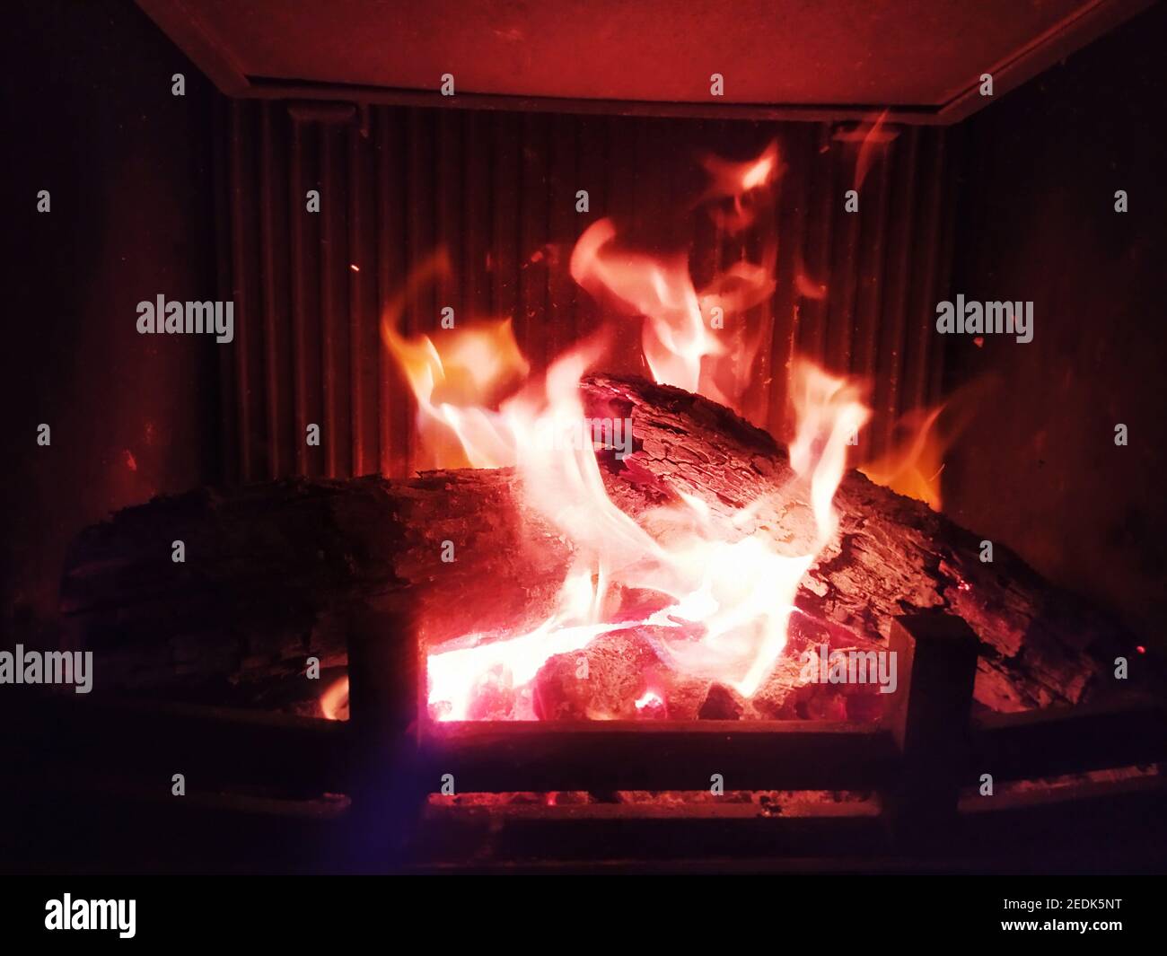 Le bois de chauffage brûle dans une cheminée de style moderne Banque D'Images