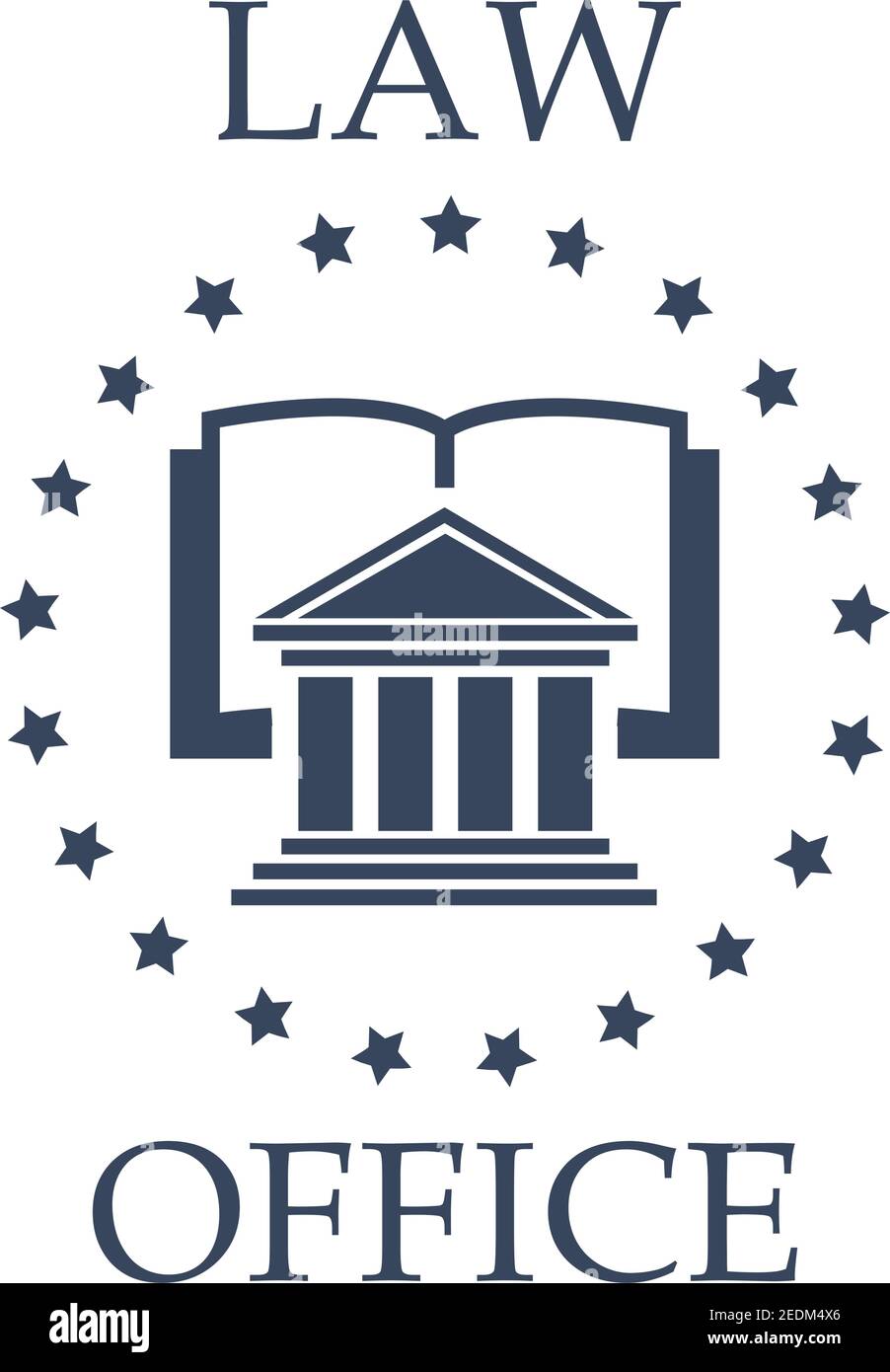 Icône juridique pour avocat ou bureau d'avocat. Vecteur emblème de la société de défense ou juridique. Badge avec symbole de l'atrium romain, du carnet de codes ou du lawbo Illustration de Vecteur