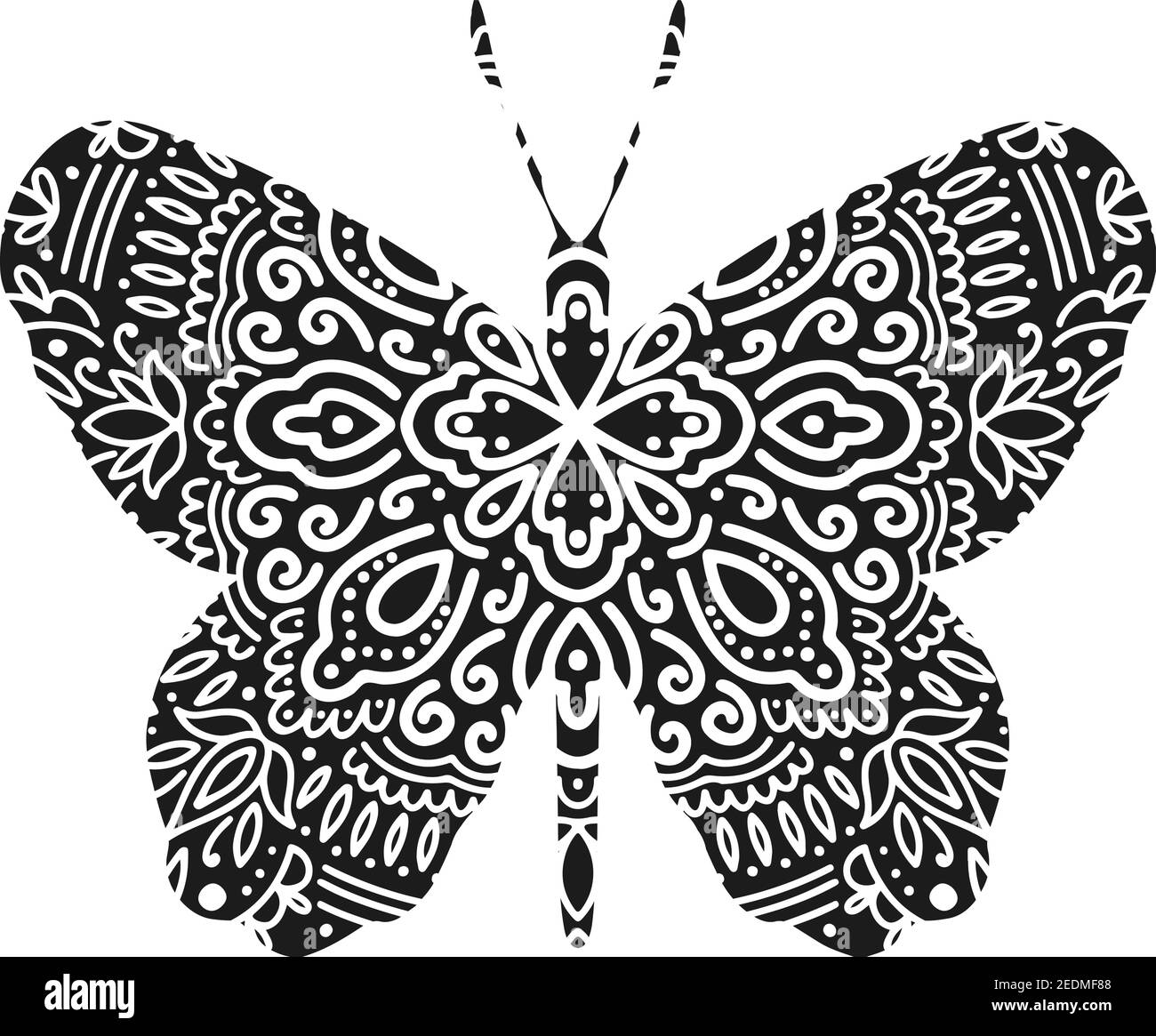 Papillon graphique mandala abstrait isolé dans fond blanc.Boho indian Shape.ethnie style oriental Illustration de Vecteur