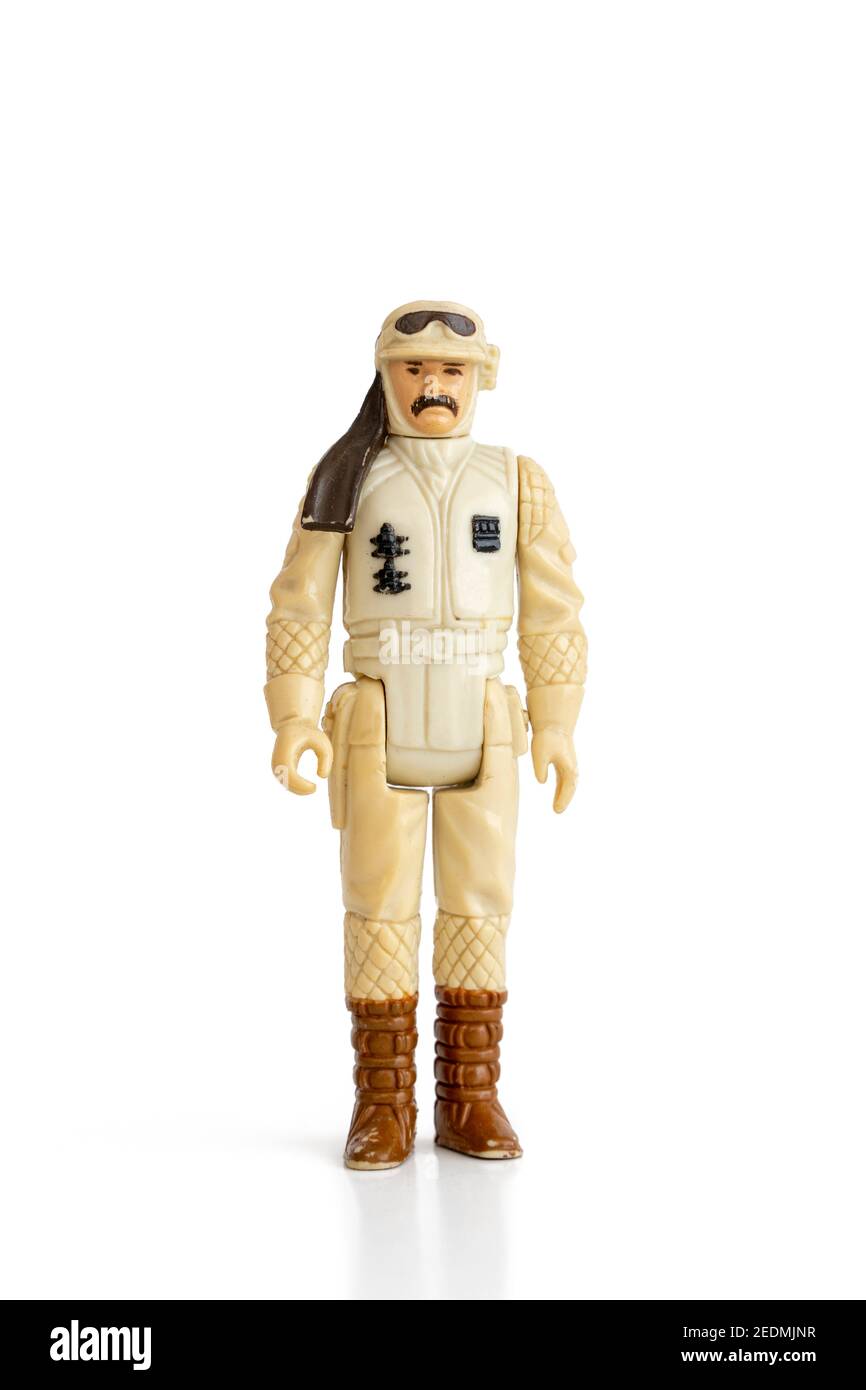 Vintage Star Wars figure de soldat rebelle de la fin des années 80, Star Wars est une franchise de médias épique d'opéra spatial américain. Banque D'Images