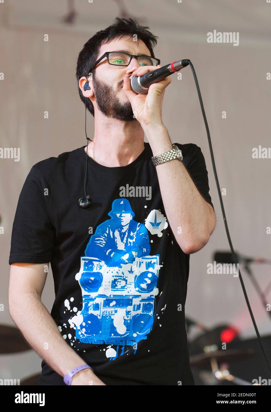 Beatboxer britannique, Shlomo, qui se déroule au festival Larmer Tree, Royaume-Uni. 14 juillet 2012 Banque D'Images