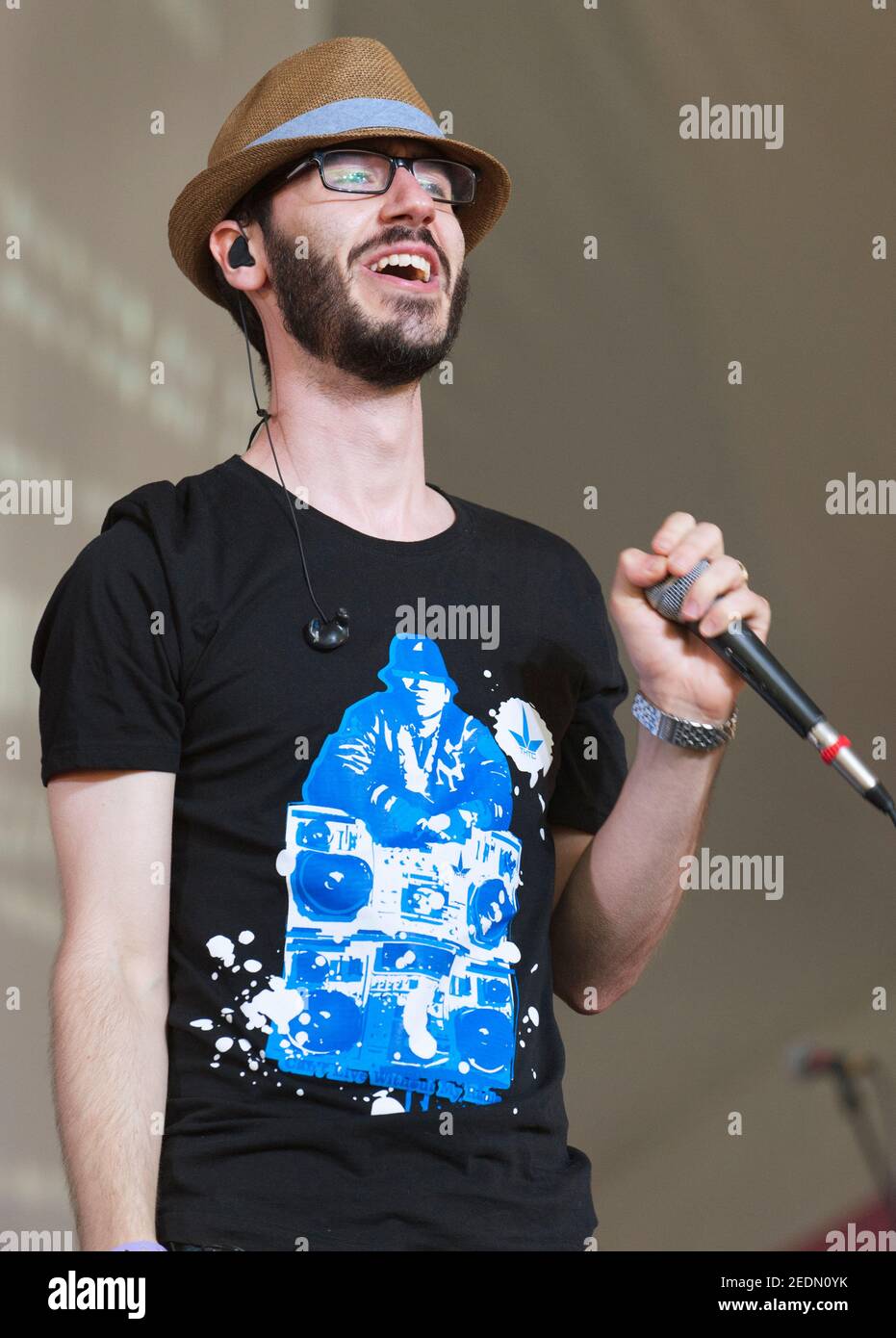 Beatboxer britannique, Shlomo, qui se déroule au festival Larmer Tree, Royaume-Uni. 14 juillet 2012 Banque D'Images