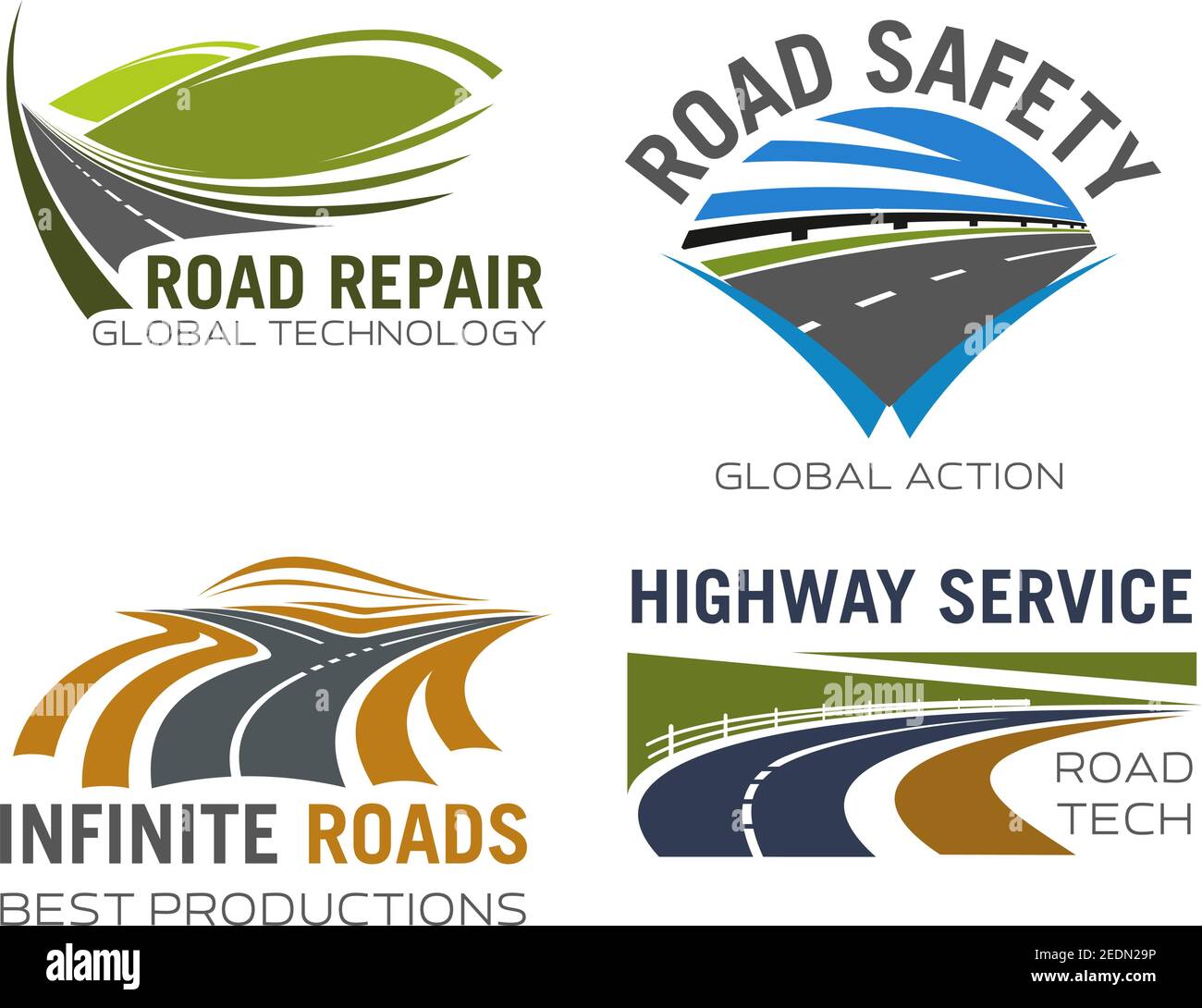 Icônes de vecteur de route, d'autoroute ou de voie et d'autoroute pour la signalisation de sécurité routière, la réparation d'itinéraire de transport, la construction ou les véhicules automobiles Illustration de Vecteur