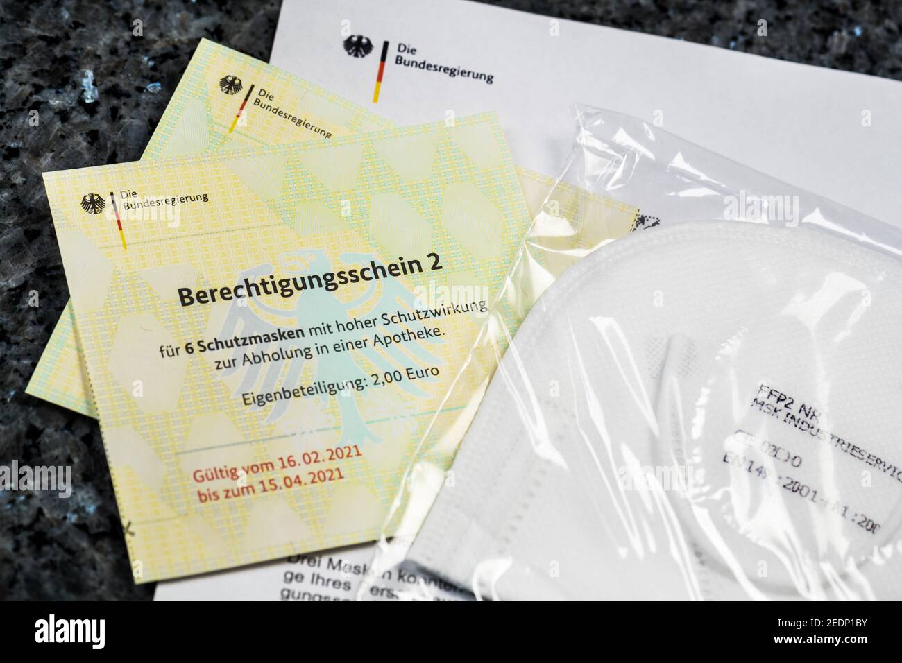 Le gouvernement allemand ffp2 masque des coupons de ration Banque D'Images
