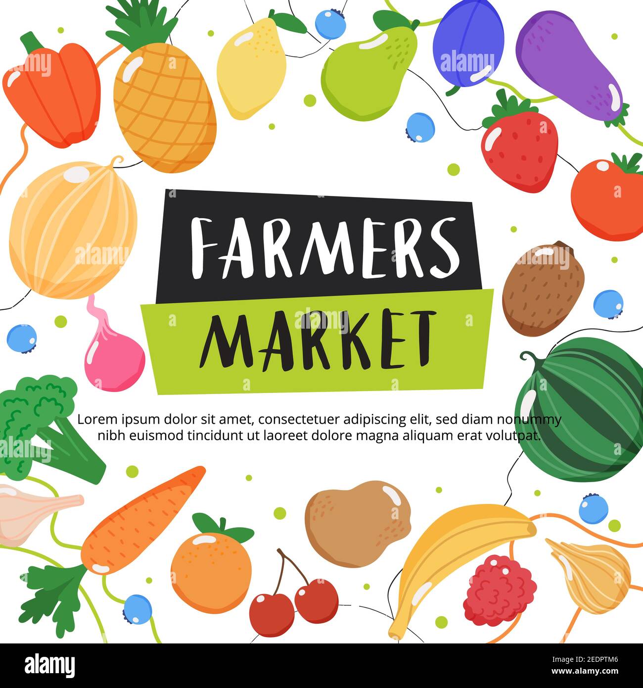 Les agriculteurs ont marché de fond avec des fruits et des légumes et dessinés à la main lettrage Banque D'Images