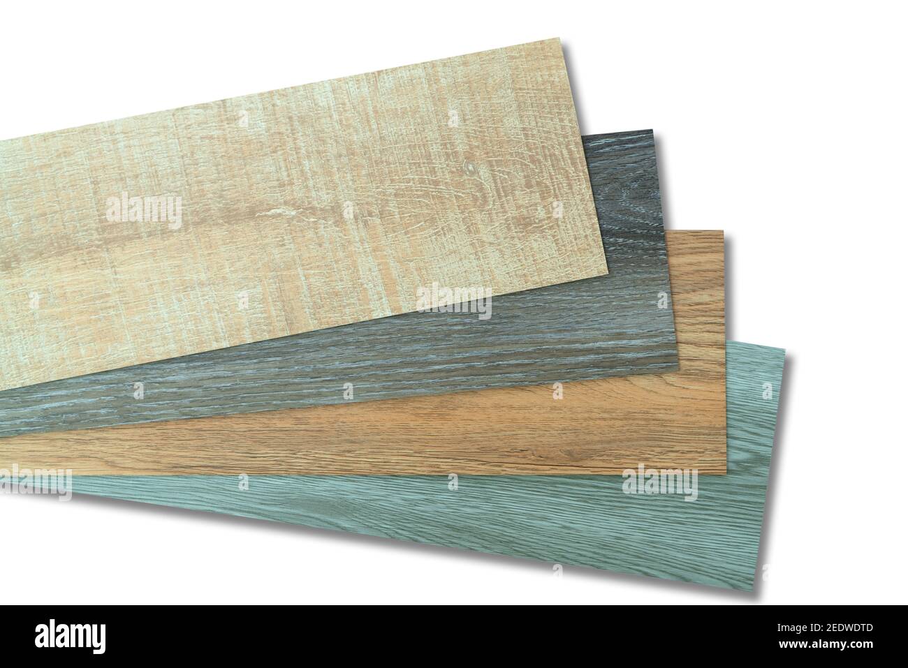 Collection d'échantillons de carreaux de vinyle pour les décorateurs d'intérieur. Nouveau carrelage en vinyle à motif en bois. Revêtement de sol en vinyle isolé sur fond blanc. Banque D'Images