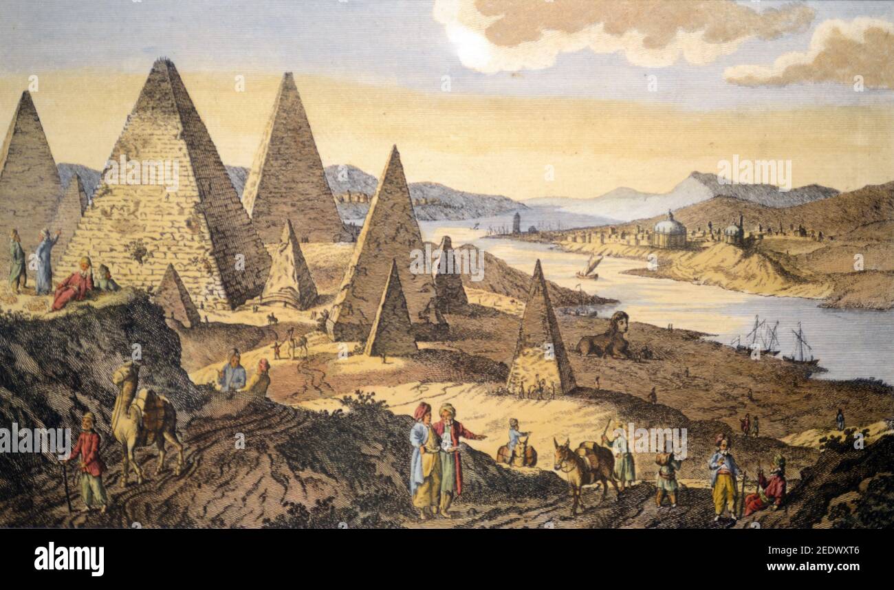 Pyramides Égypte gravure par Samuel Walker 1859 basé sur plus tôt Gravure de Cooke en 1778 Banque D'Images