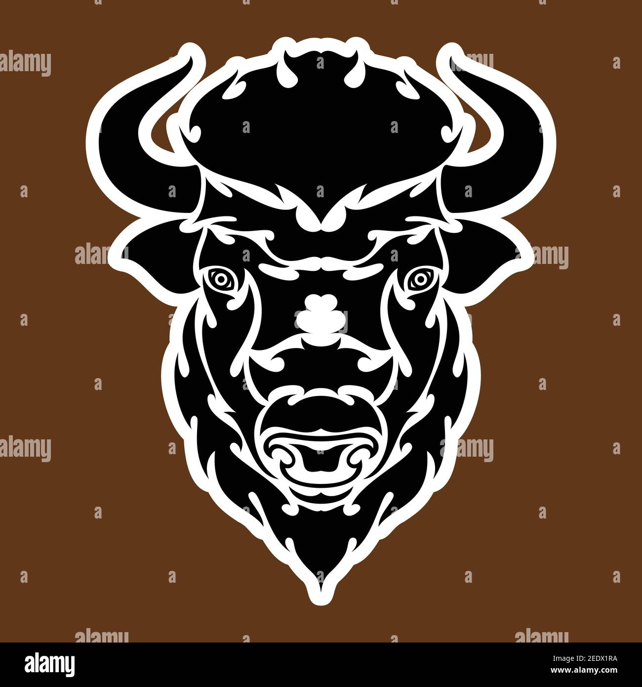 Portrait abstrait dessiné à la main d'un bison. Autocollant. Illustration vectorielle stylisée isolée sur fond marron. Illustration de Vecteur