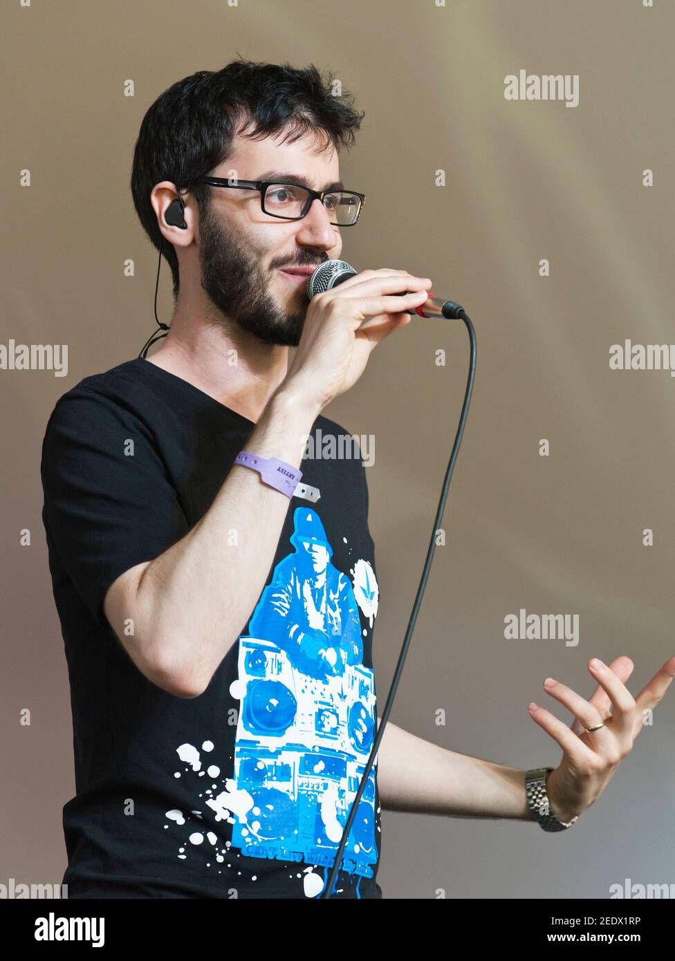 Beatboxer britannique, Shlomo, qui se déroule au festival Larmer Tree, Royaume-Uni. 14 juillet 2012 Banque D'Images