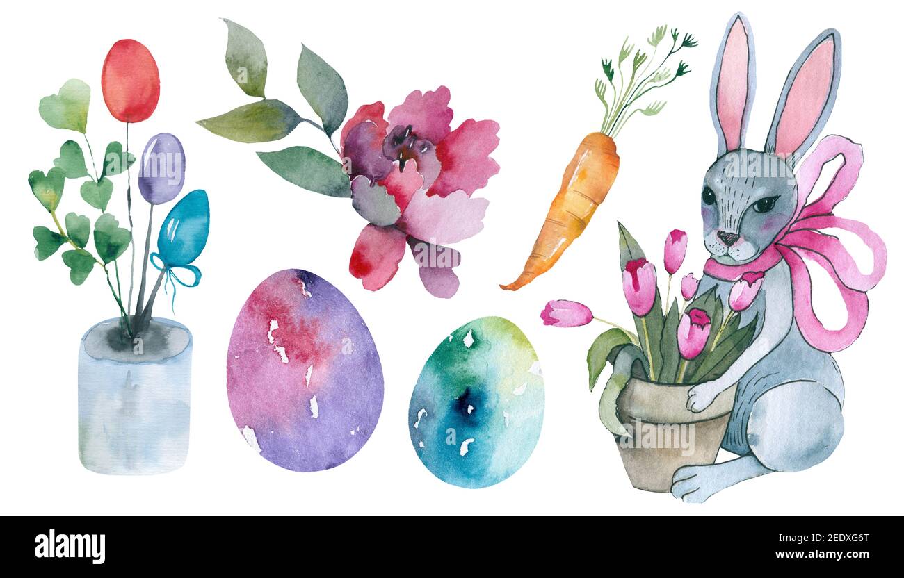 Aquarelle oeufs de pâques abstrait illustrations modernes éléments de Pâques Banque D'Images