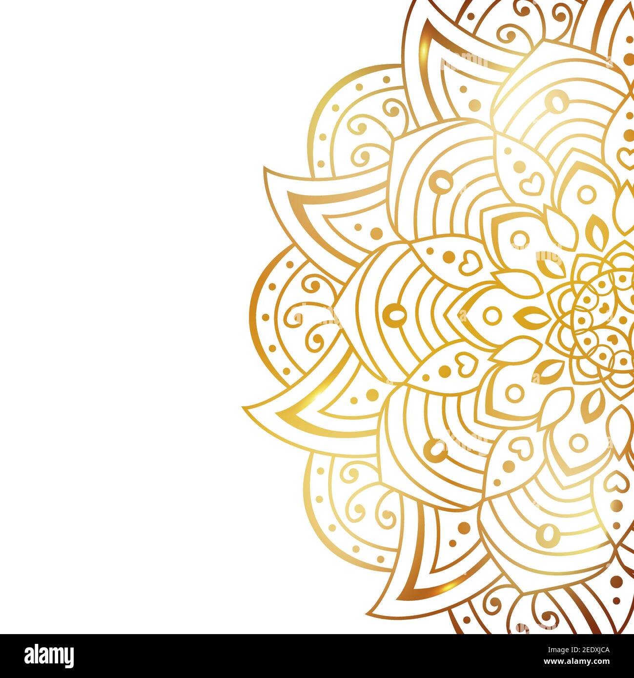 Couvercle blanc propre avec belle fleur dorée. Golden vector mandala isolé sur fond blanc. Un symbole de vie et de santé. Invitation, voiture de mariage Illustration de Vecteur