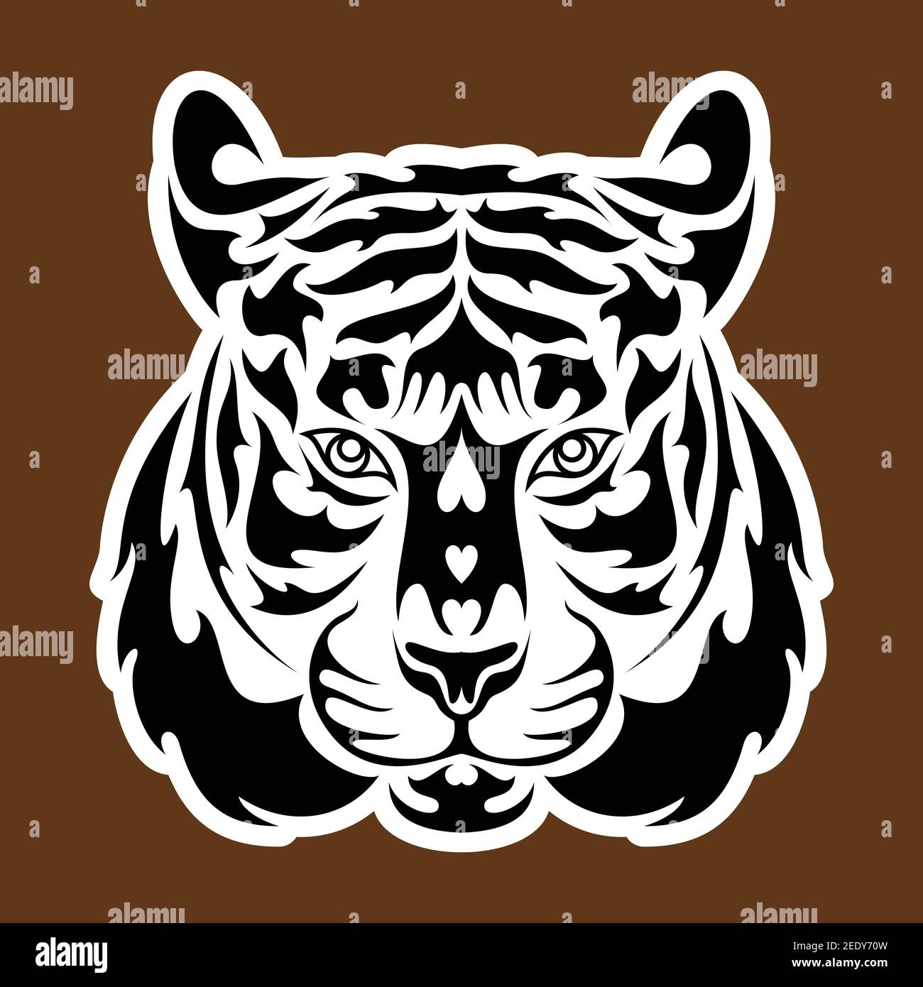 Portrait abstrait dessiné à la main d'un tigre. Autocollant. Illustration vectorielle stylisée isolée sur fond marron. Illustration de Vecteur