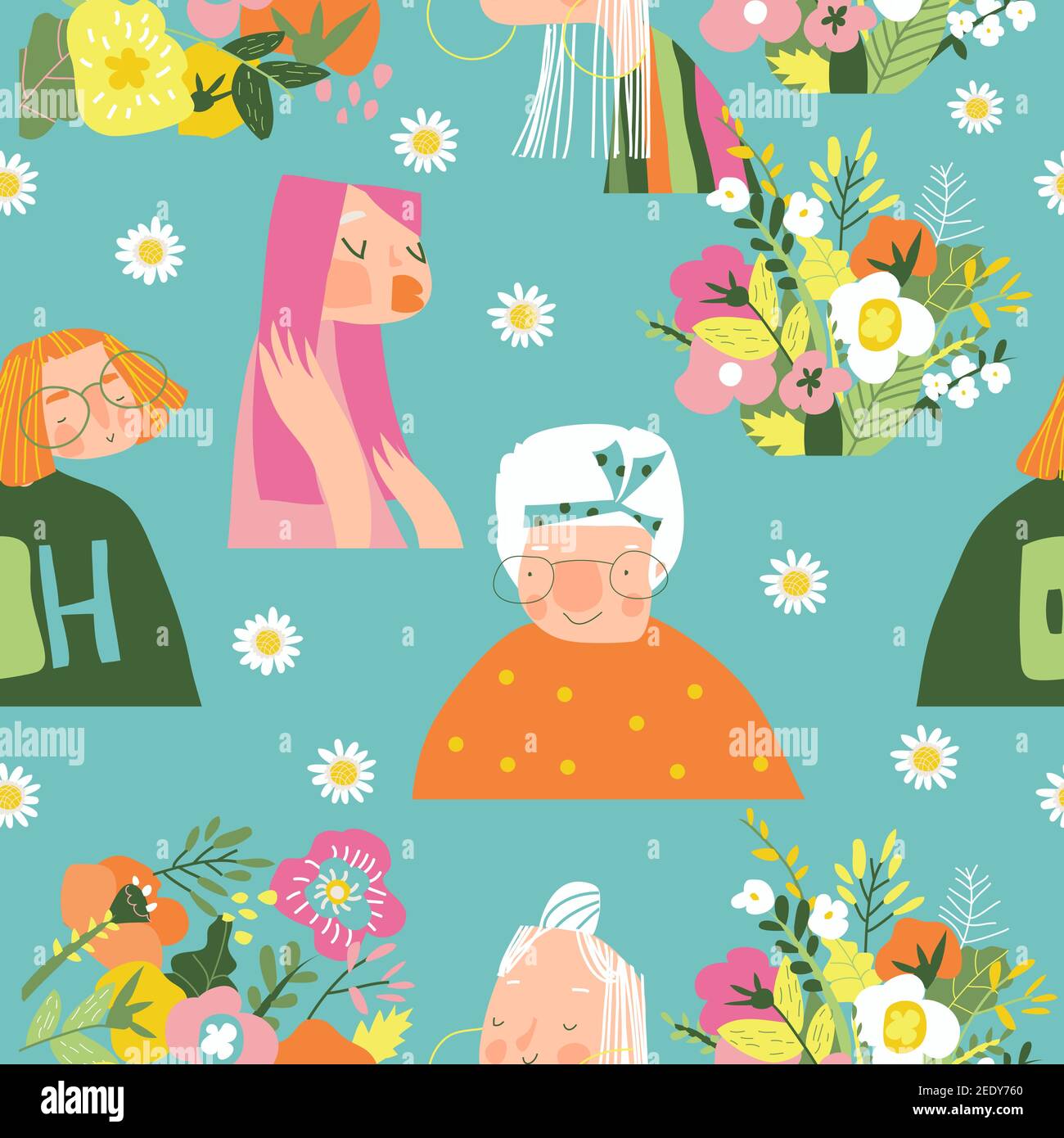 Motif sans couture avec de belles femmes aux fleurs Illustration de Vecteur