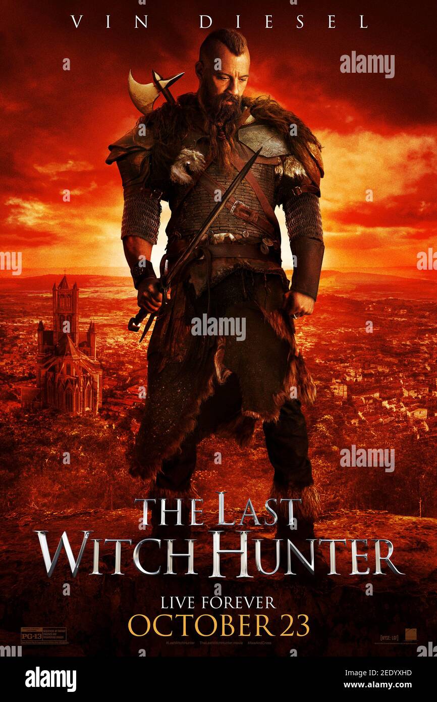 The Last Witch Hunter (2015) réalisé par Breck Eisner et mettant en vedette vin Diesel, Rose Leslie et Elijah Wood. Le dernier chasseur de sorcières est tout ce qui se trouve entre l'humanité et les forces combinées des sorcières les plus horrifiantes de l'histoire. Banque D'Images