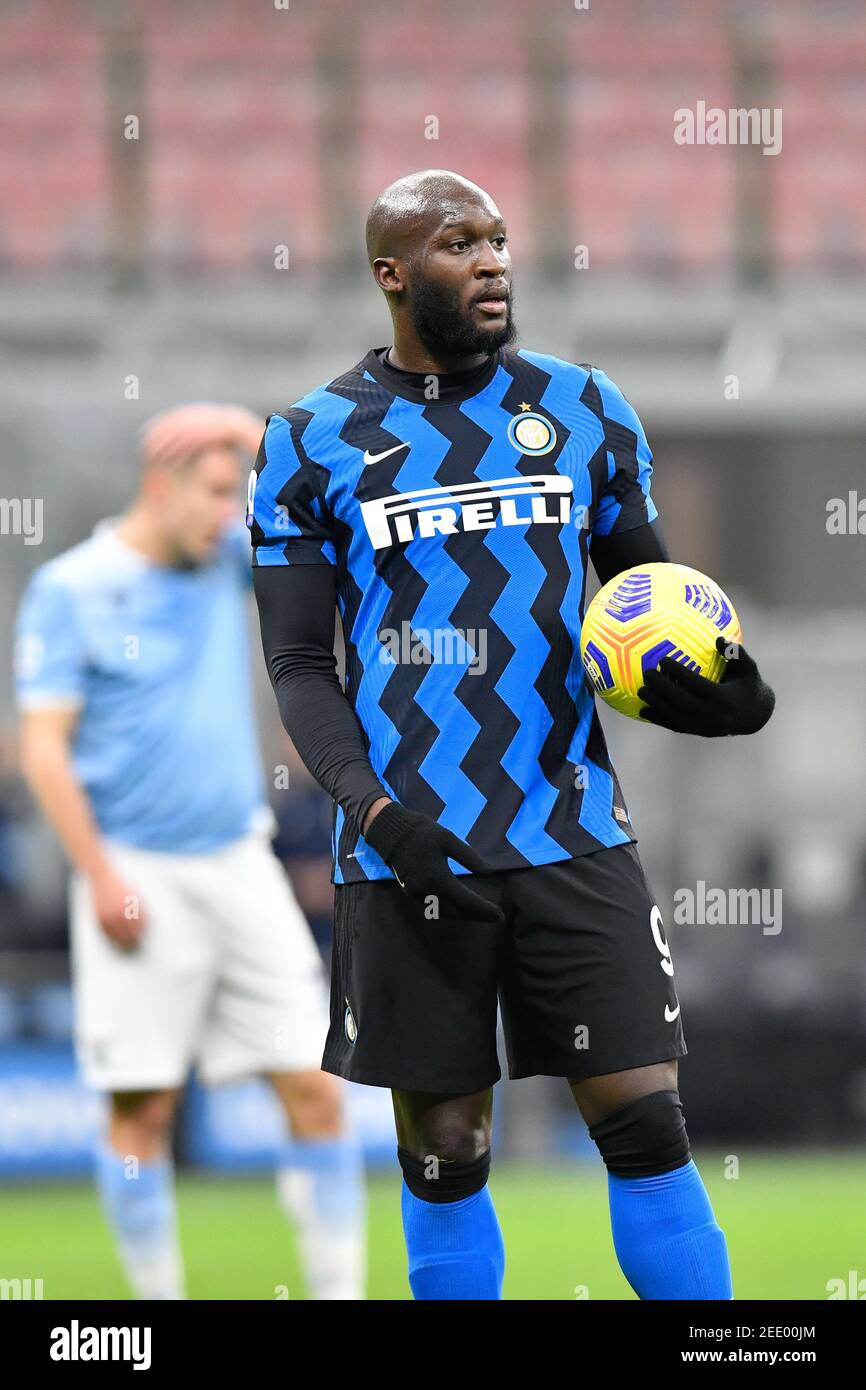 Milan, Italie. 14 février 2021. Romelu Lukaku (9) de l'Inter Milan vu dans la série UN match entre l'Inter Milan et le Latium à Giuseppe Meazza à Milan. (Crédit photo : Gonzales photo/Alamy Live News Banque D'Images