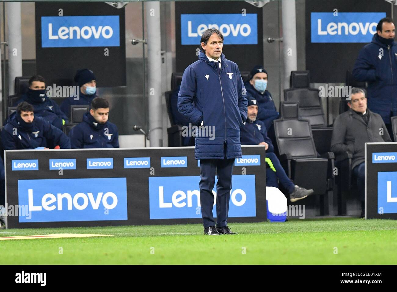 Milan, Italie. 14 février 2021. Directeur Simone Inzaghi du Latium vu dans la série UN match entre l'Inter Milan et le Latium à Giuseppe Meazza à Milan. (Crédit photo : Gonzales photo/Alamy Live News Banque D'Images