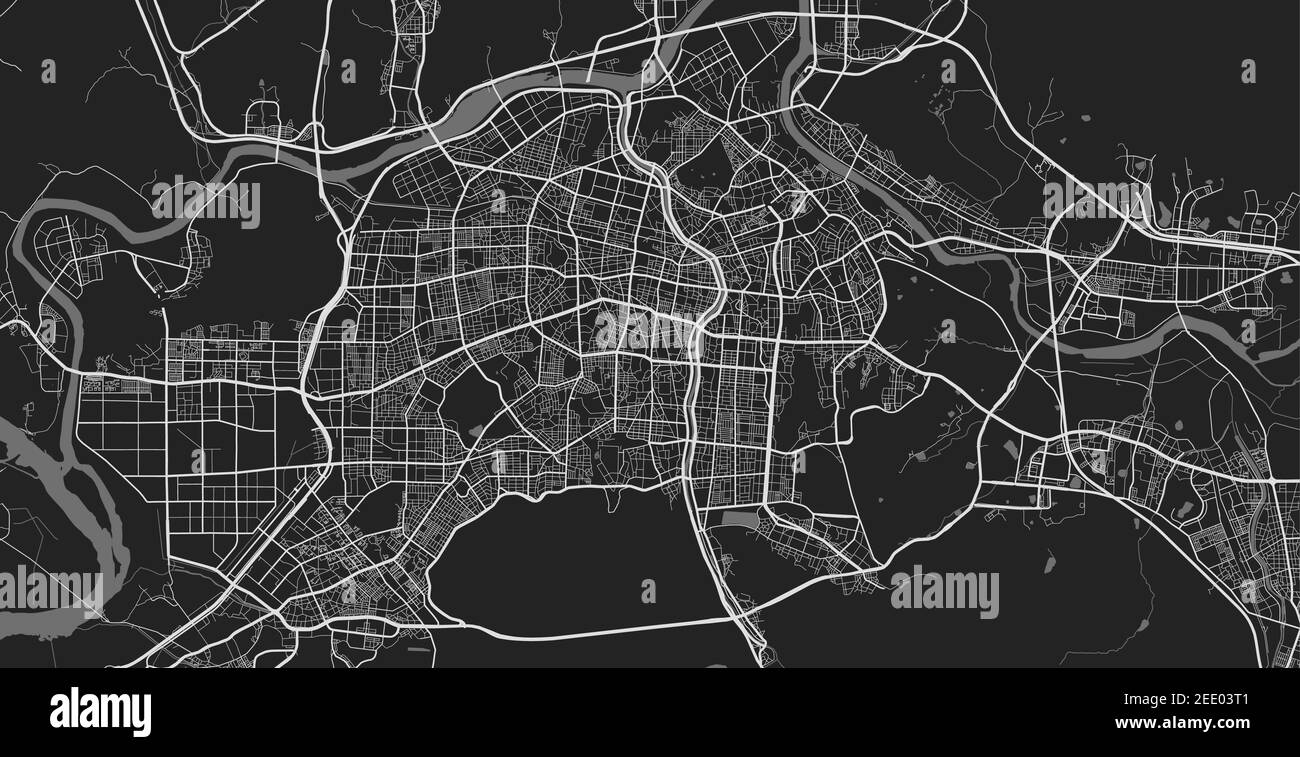 Plan de la ville urbaine de Daegu. Illustration vectorielle, poster Daegu map en niveaux de gris. Carte des rues avec vue sur les routes et la région métropolitaine. Illustration de Vecteur