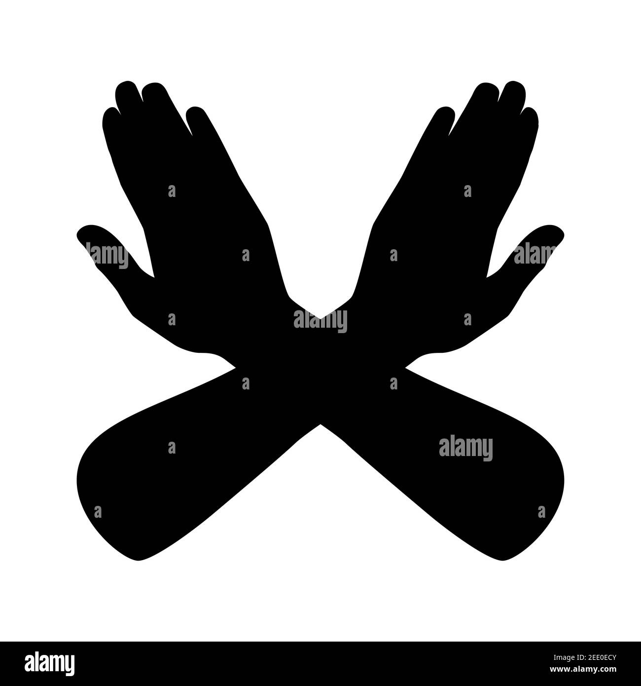 Panneau stop silhouette à la main. Illustration vectorielle silhouette du panneau stop isolée à la main sur fond blanc. Deux bras croisés. Illustration de Vecteur