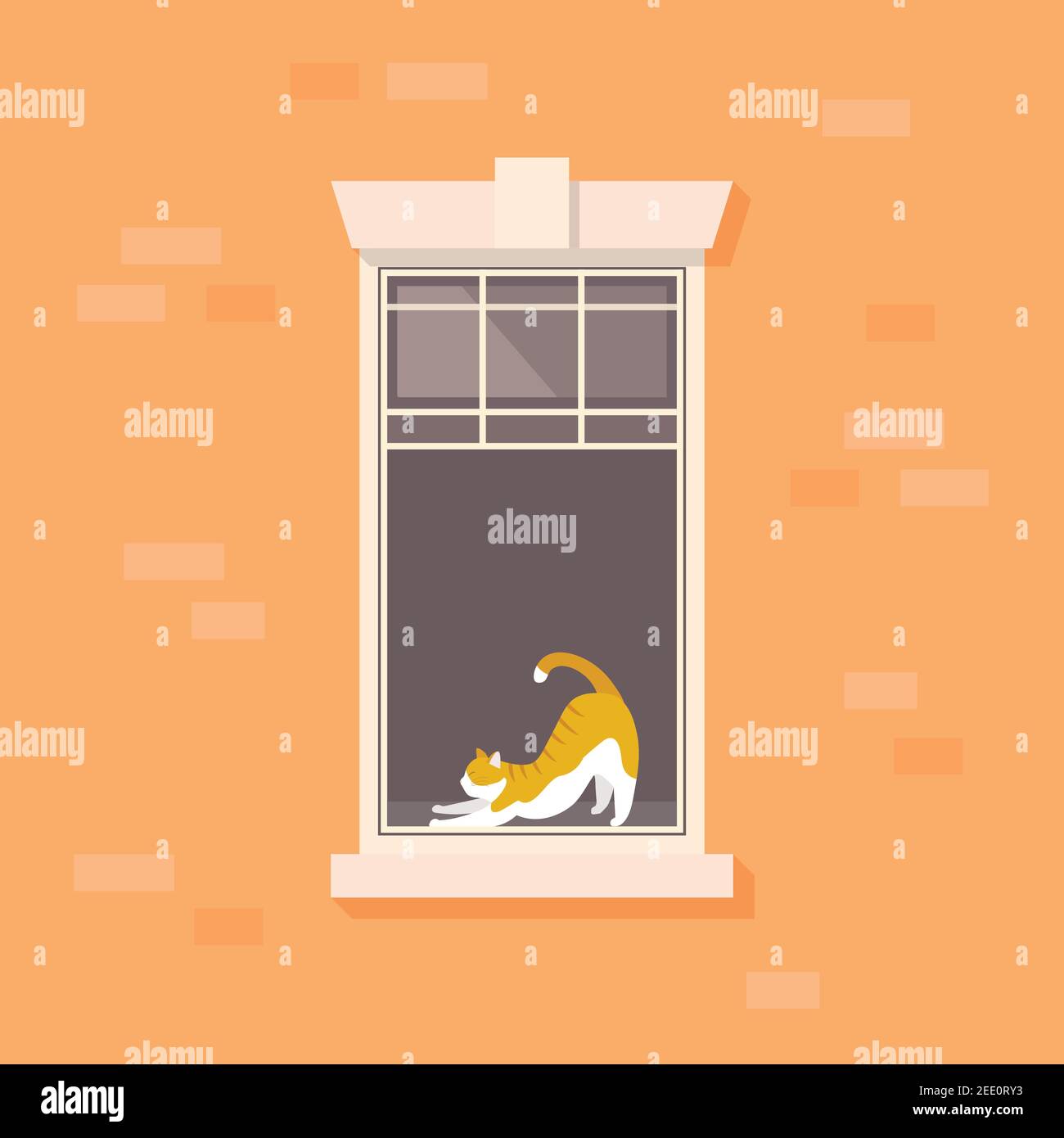 Fenêtre de l'appartement avec illustration de chat. Vecteur paresseux. Illustration de Vecteur