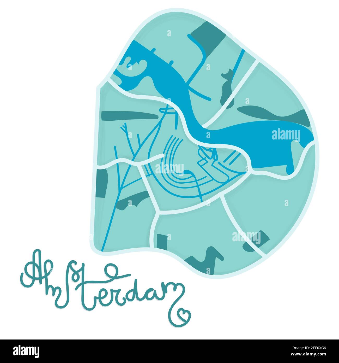 Carte Plate Coloree Du Centre D Amsterdam Carte Amusante De La Ville Europeenne Des Pays Bas Illustration Vectorielle Image Vectorielle Stock Alamy